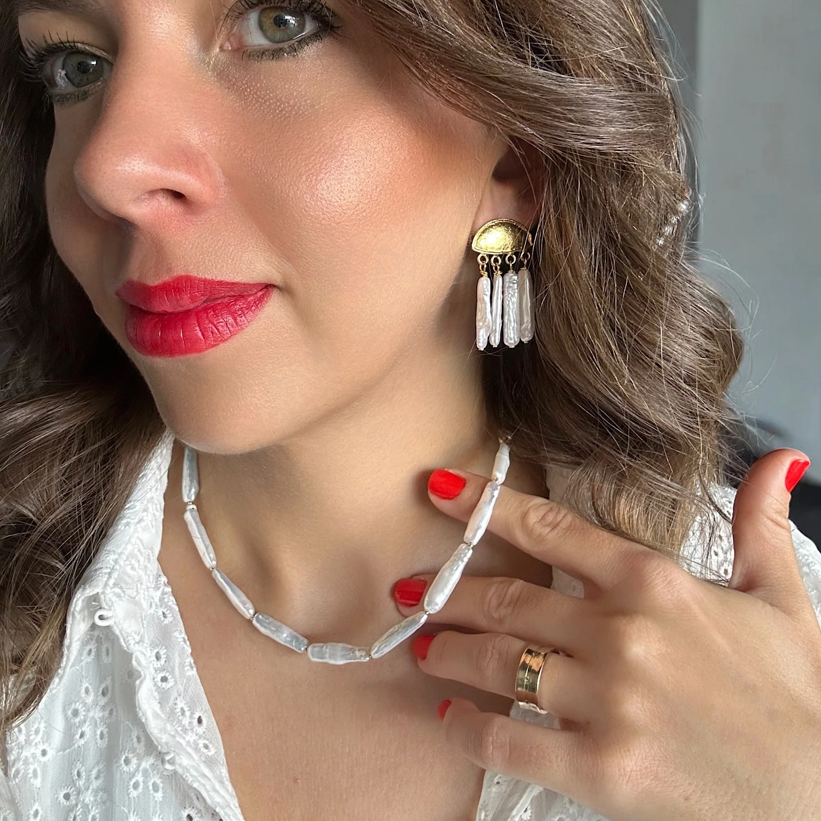 Uzun İnci Küpe ve Kolye Takı Seti