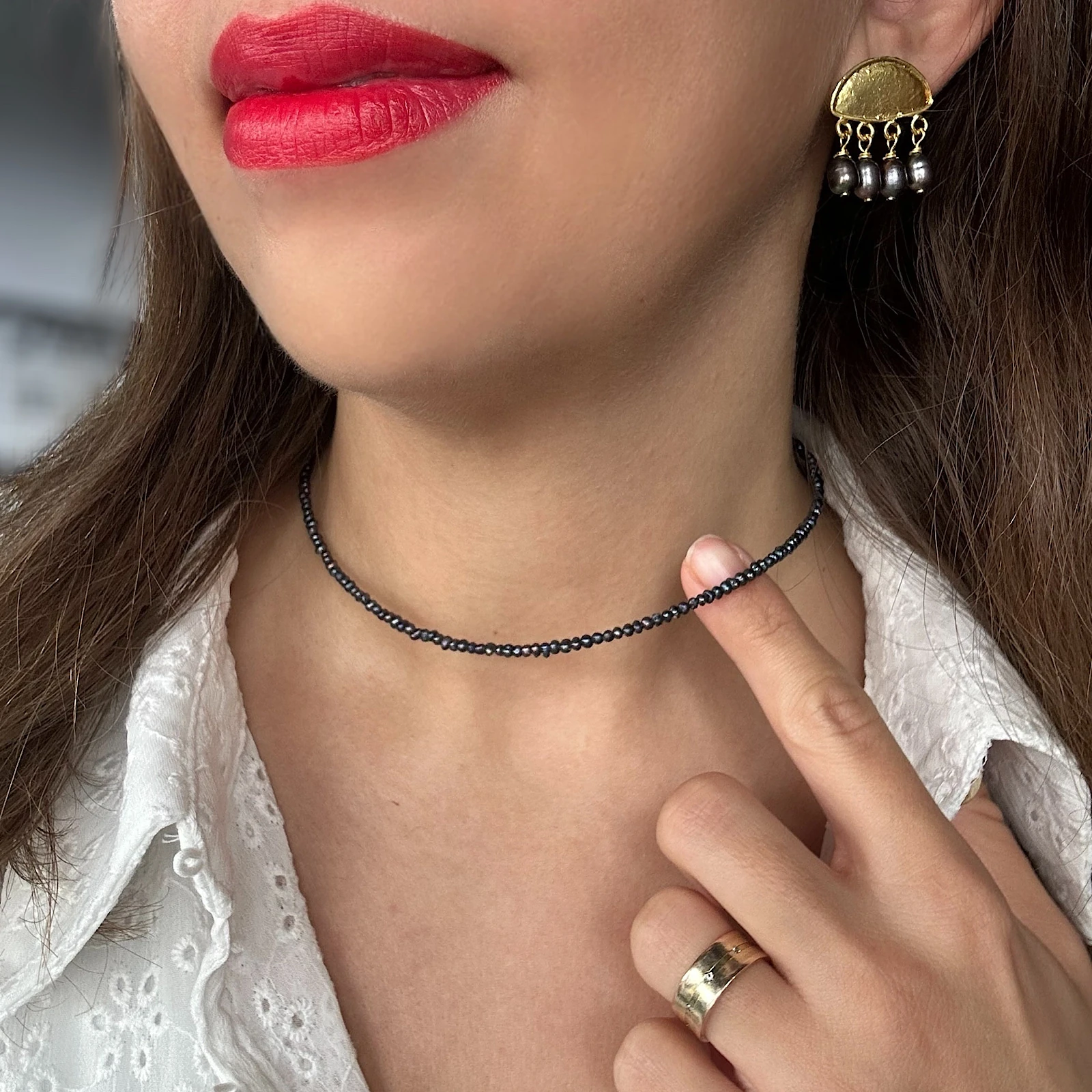 Siyah Kum İncisi Kolye