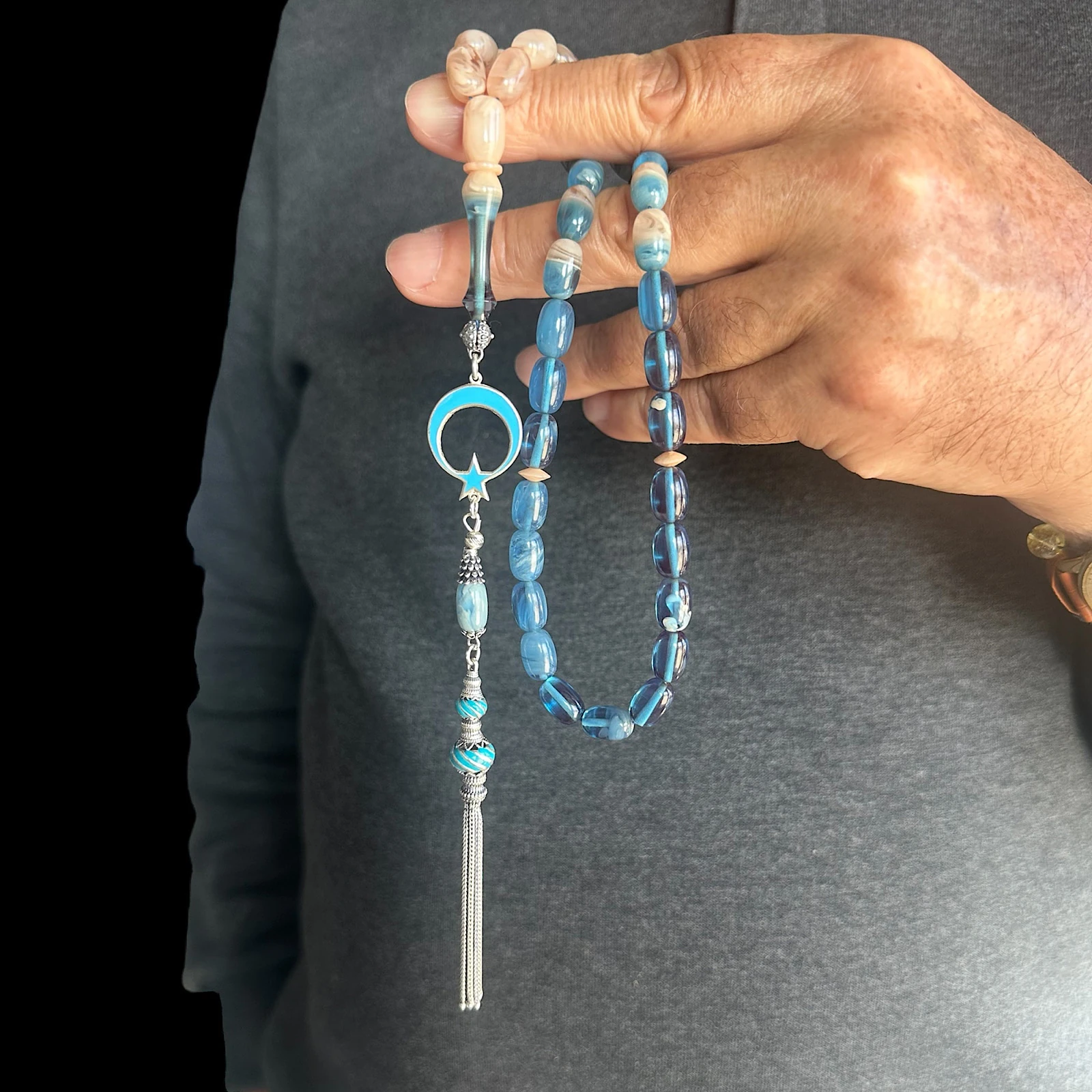 Sıkma Kehribar 925 Ayar Gümüş İmame Tesbih