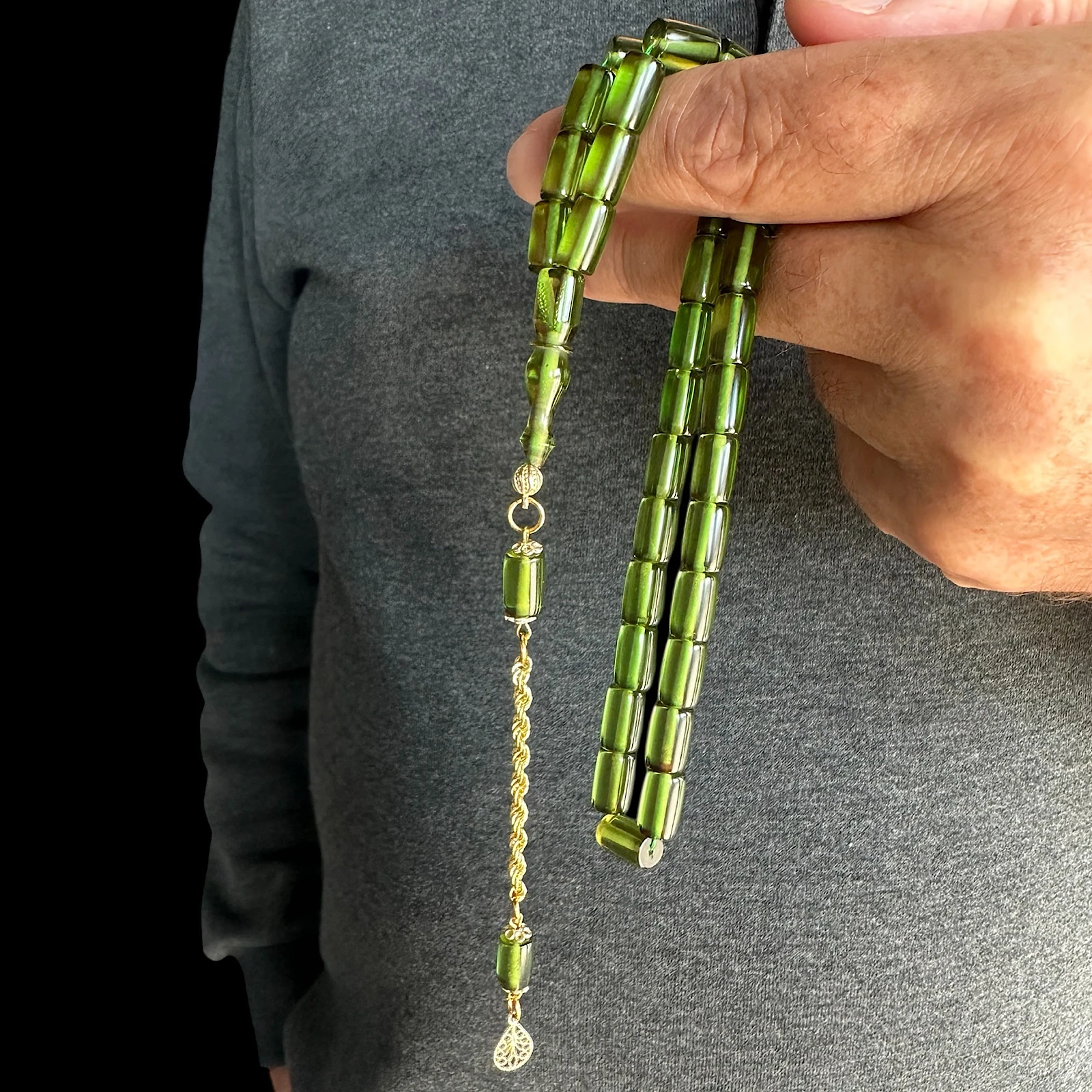 Ateş Kehribar 8 Ayar Altın Zincir Tesbih