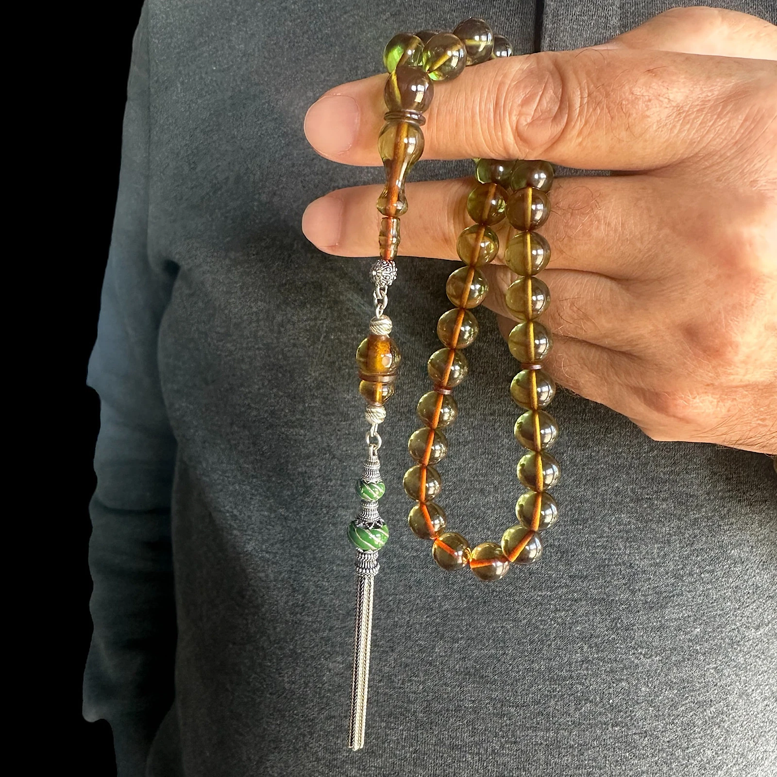 Ateş Kehribar 925 Ayar Gümüş İmame Tesbih