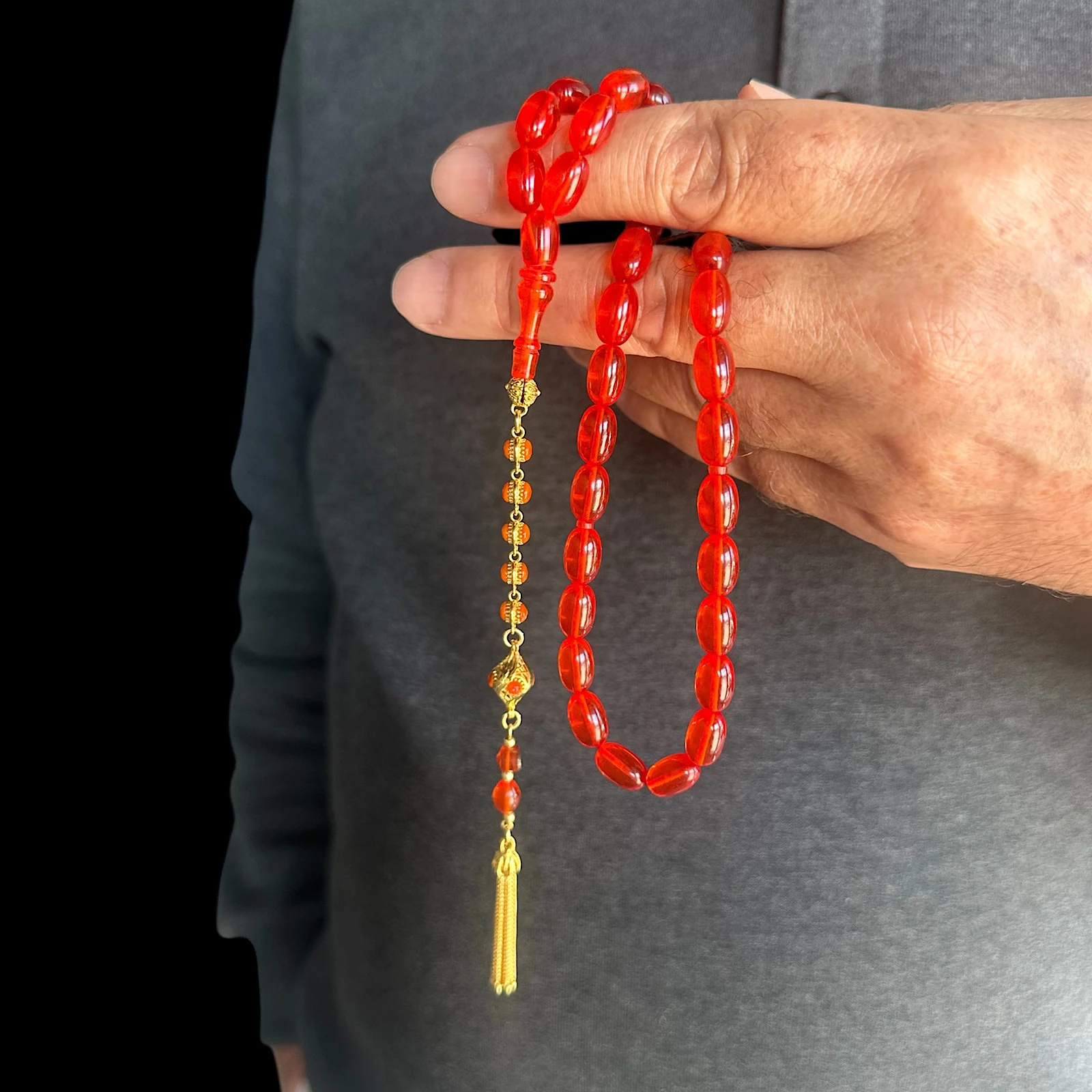 Ateş Kehribar 925 Ayar Gümüş İmame Tesbih