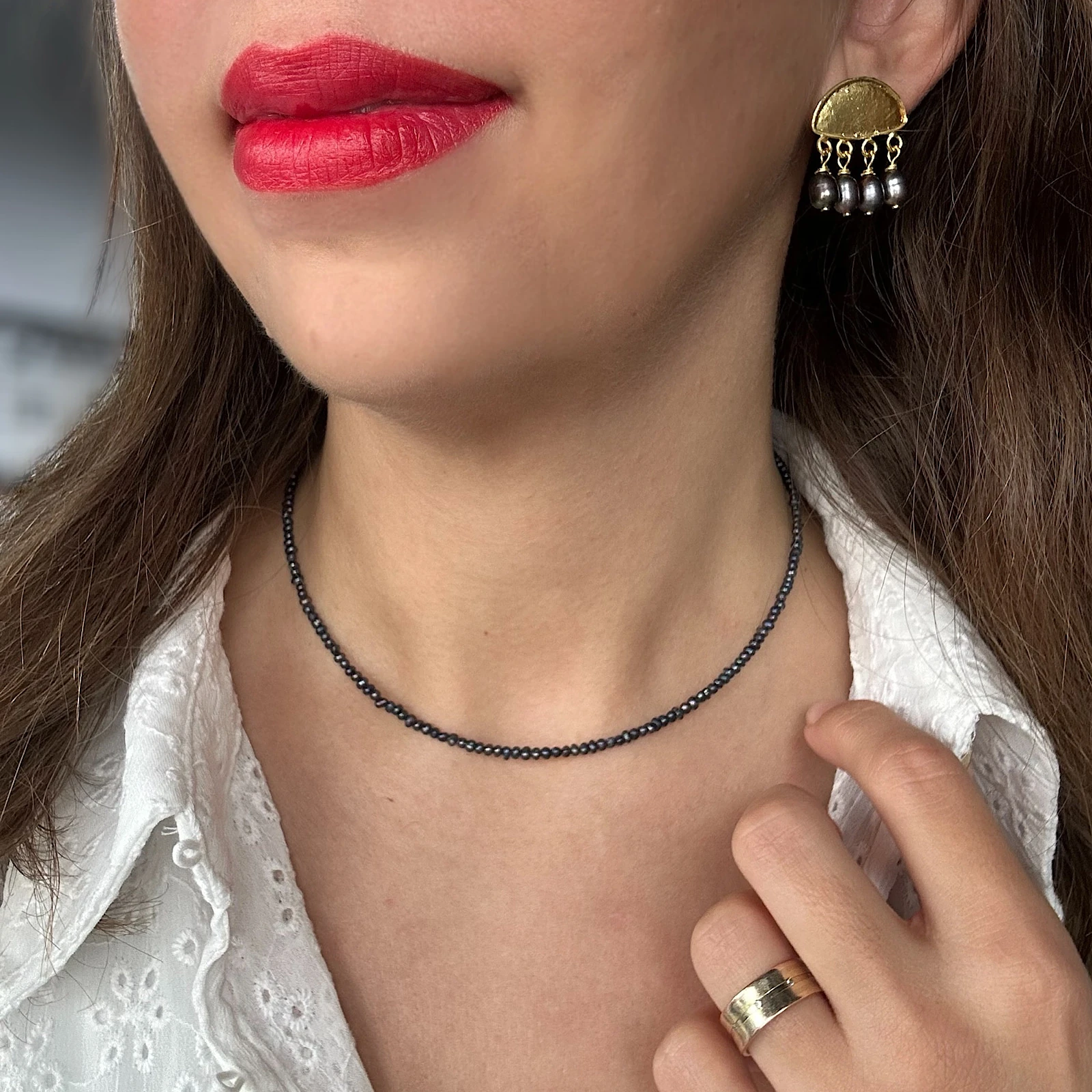 Siyah Kum İncisi Kolye