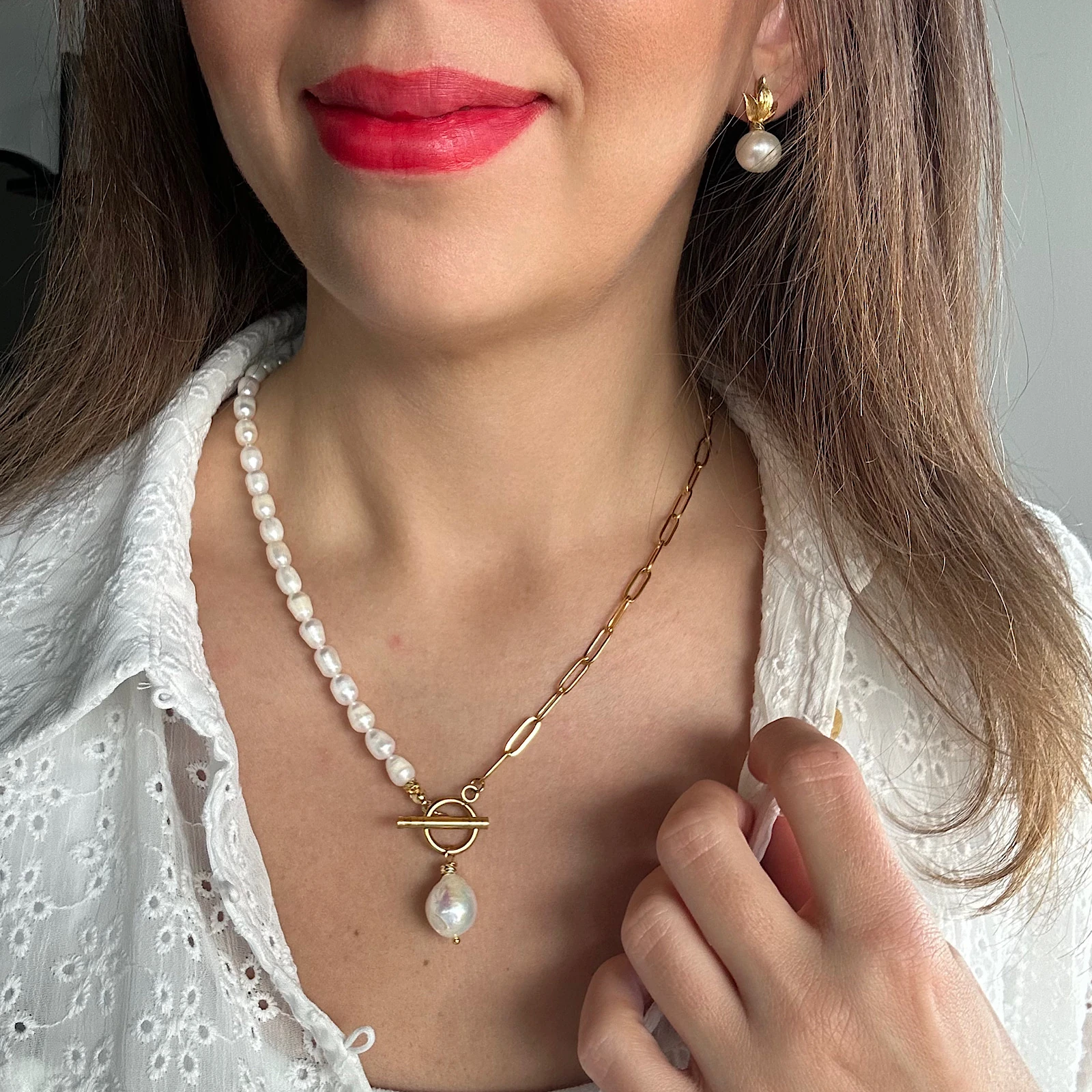 Ataç Model Zincirli Arpa İnci Kolye