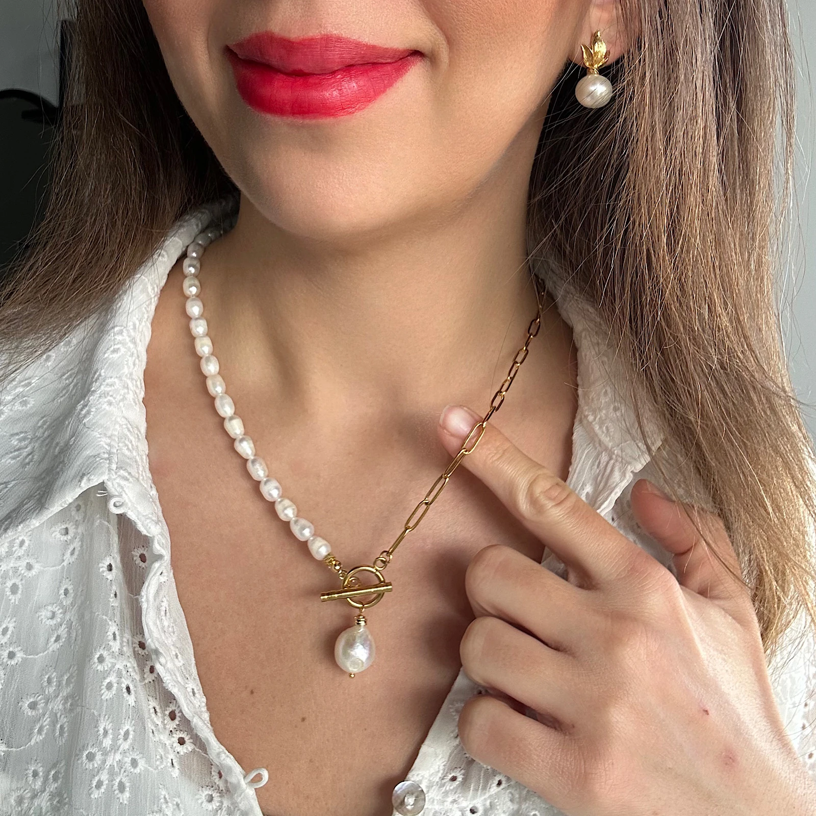 Ataç Model Zincirli Arpa İnci Kolye