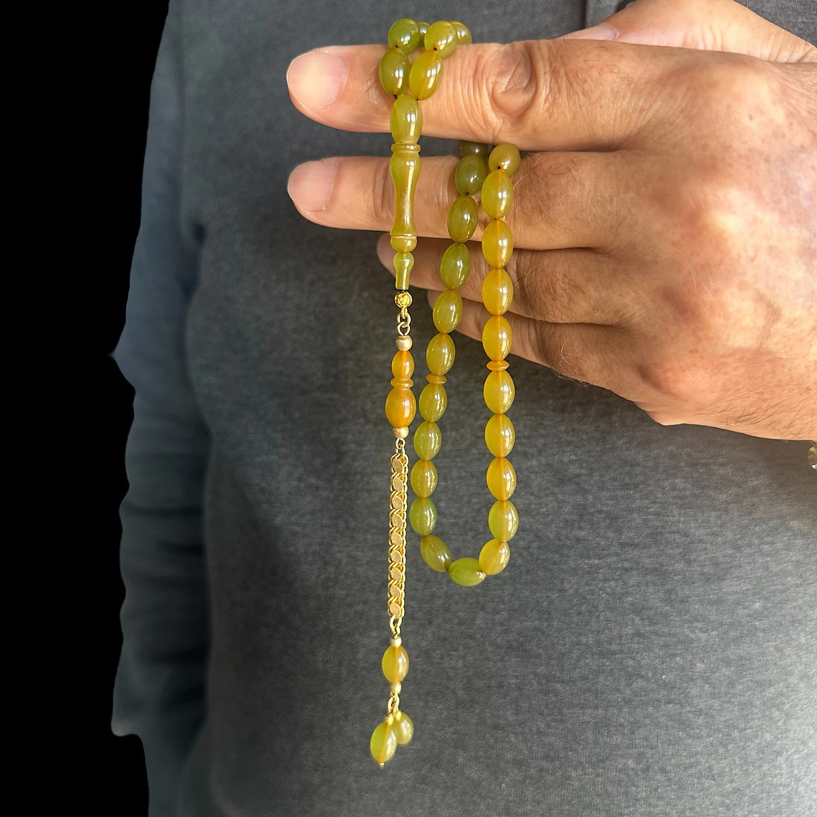 Kehribar 8 Ayar Altın Zincir Tesbih