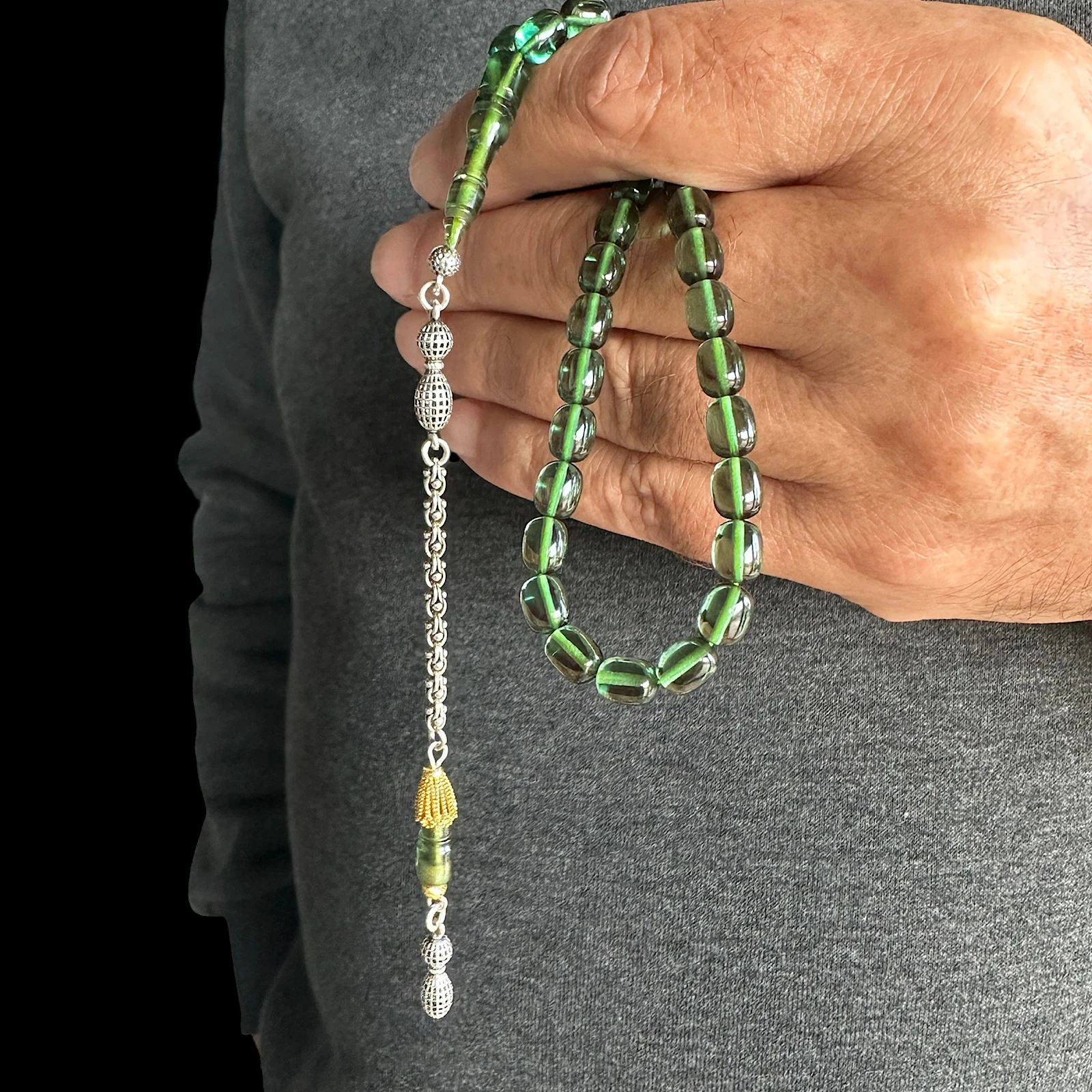 Ateş Kehribar 925 Ayar Gümüş İmame Tesbih