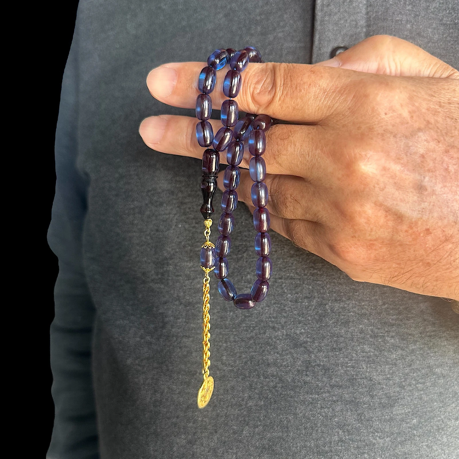 Kehribar 8 Ayar Altın Zincir Tesbih