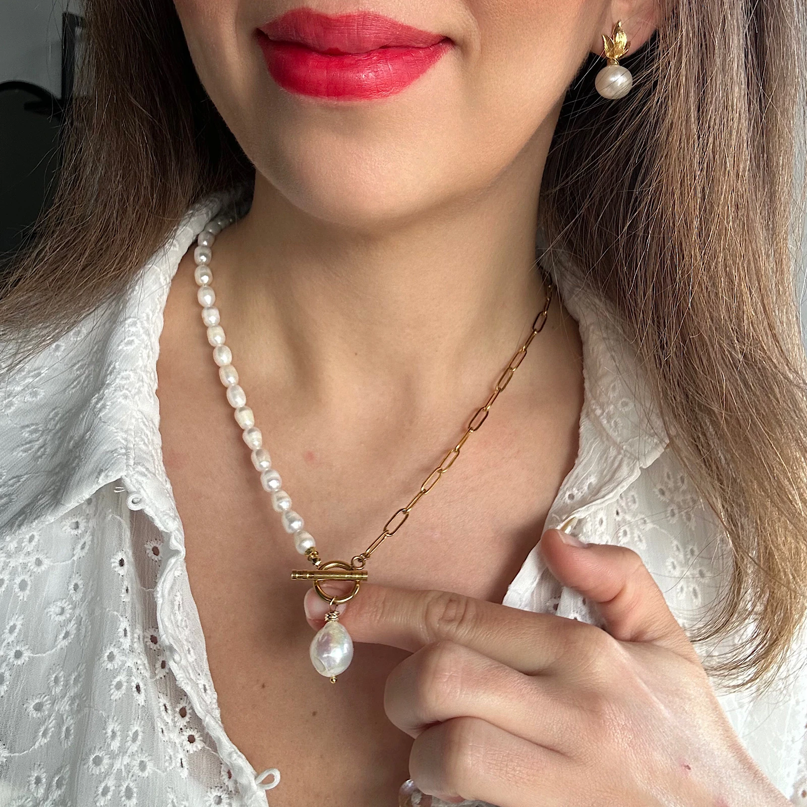 Ataç Model Zincirli Arpa İnci Kolye