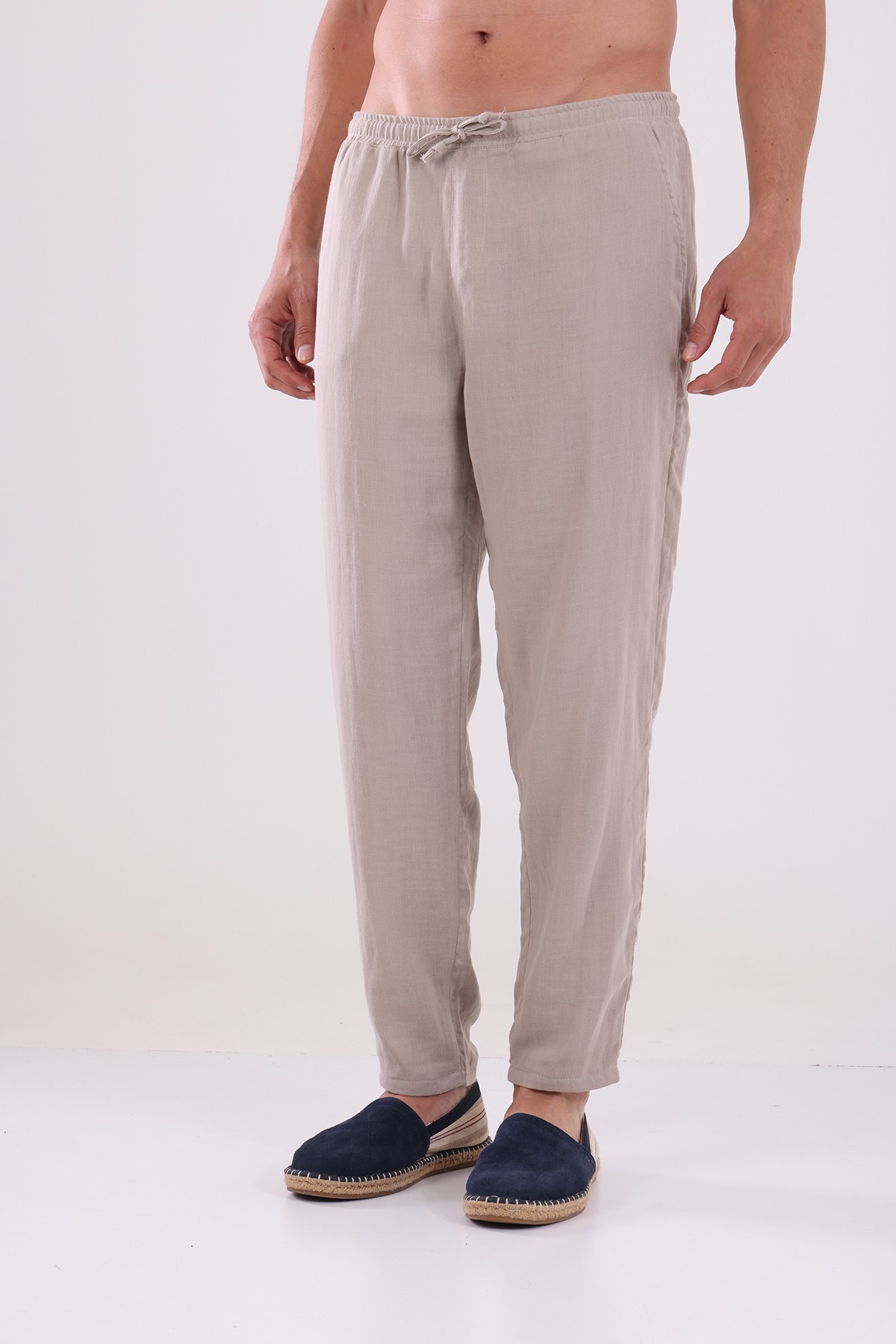 Dar Paça Beli Bağcıklı Müslin Pantolon
