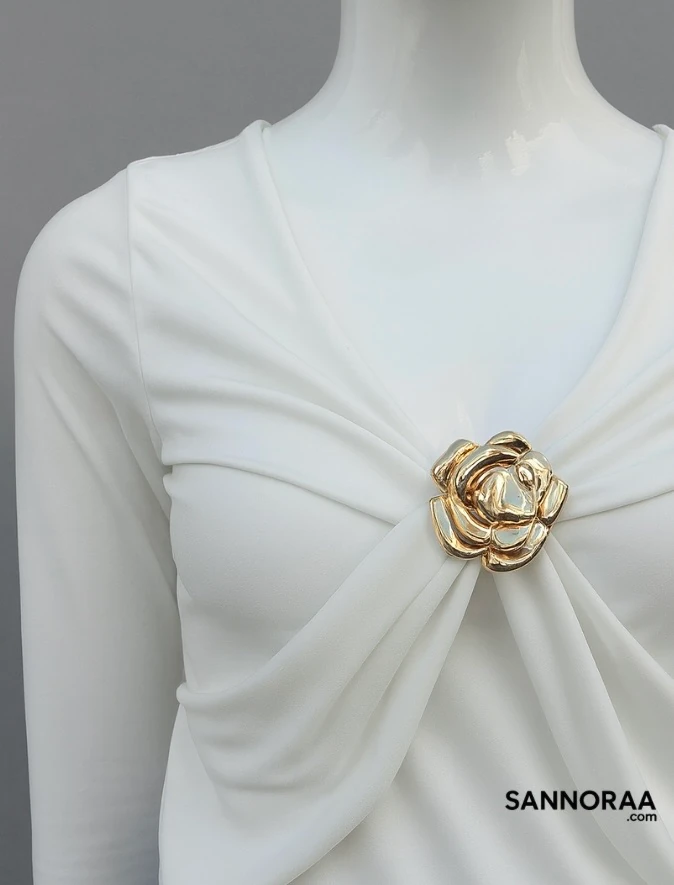 Beyaz Saten Gold Taş Detaylı Bodysuit