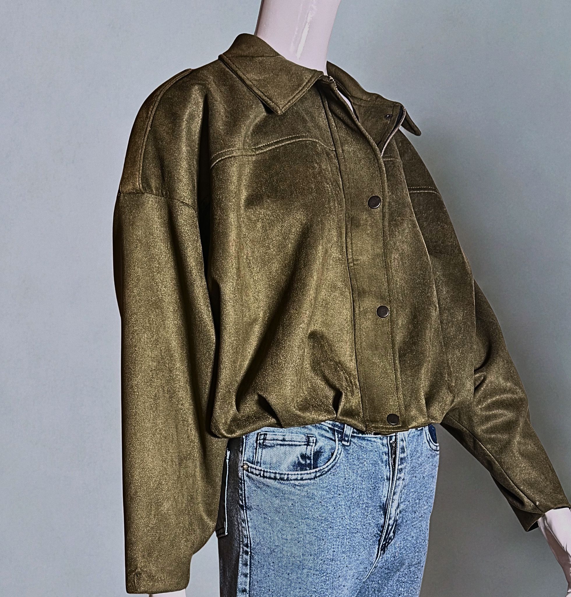 HAKİ KADIFE CROP CEKET