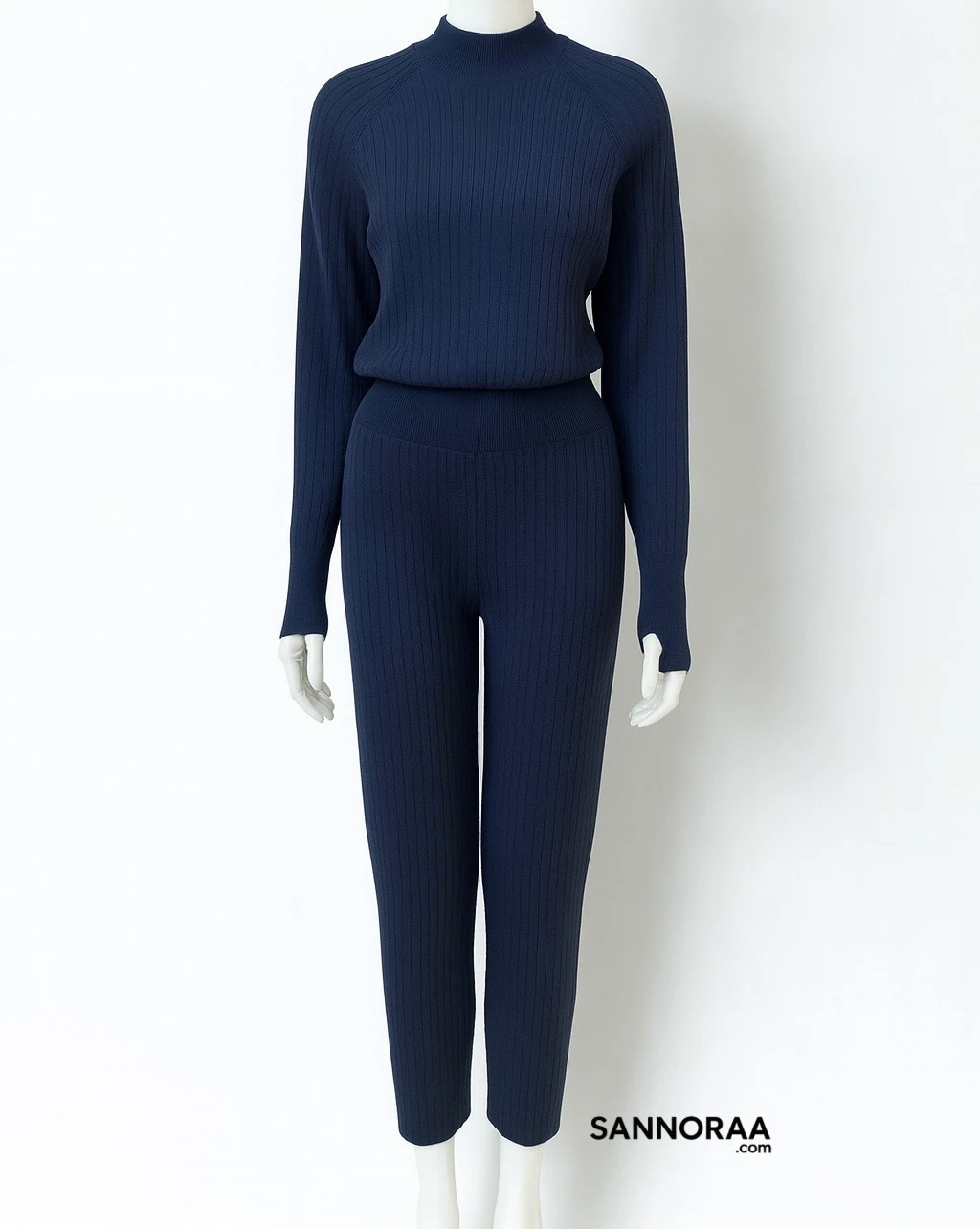 Geniş Paçalı Mavi Triko Takım