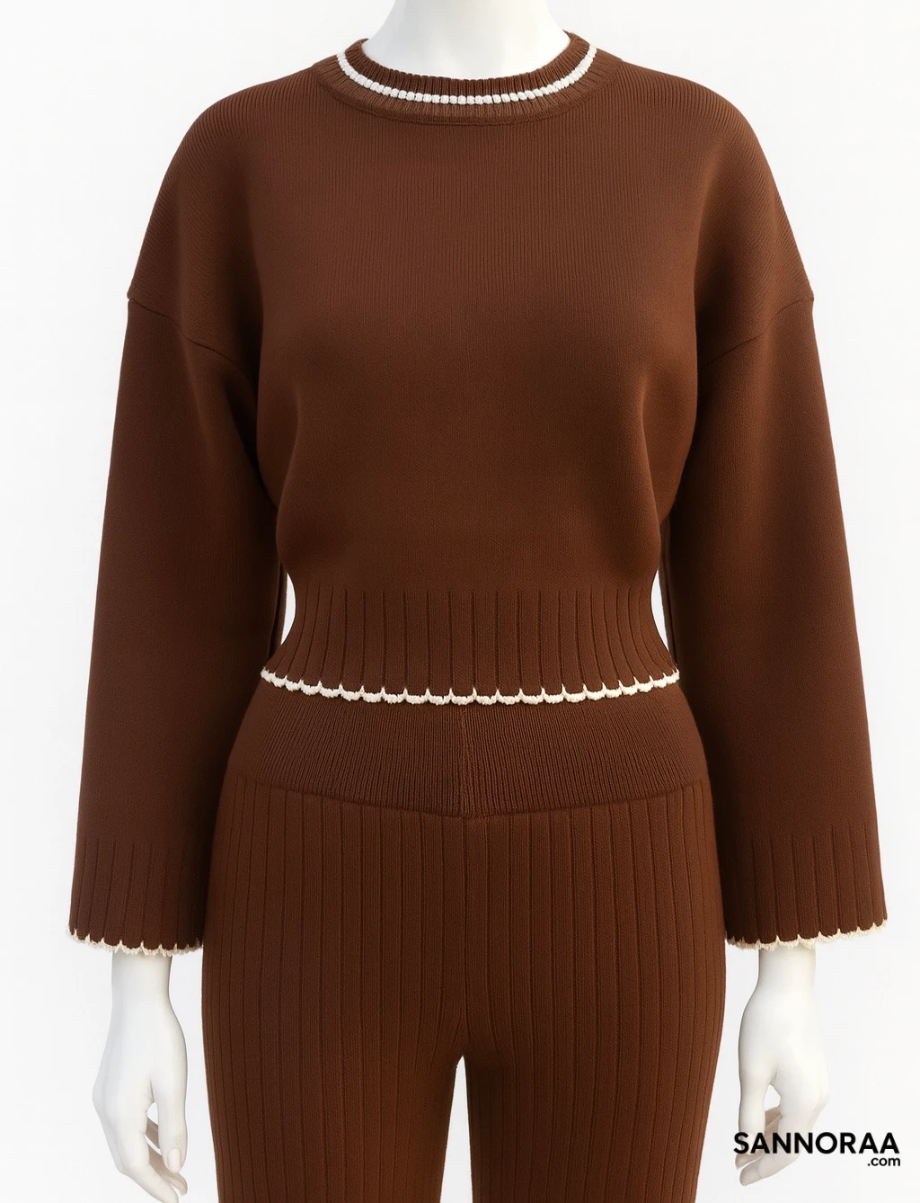 Geniş Paçalı Kahve Triko Takım