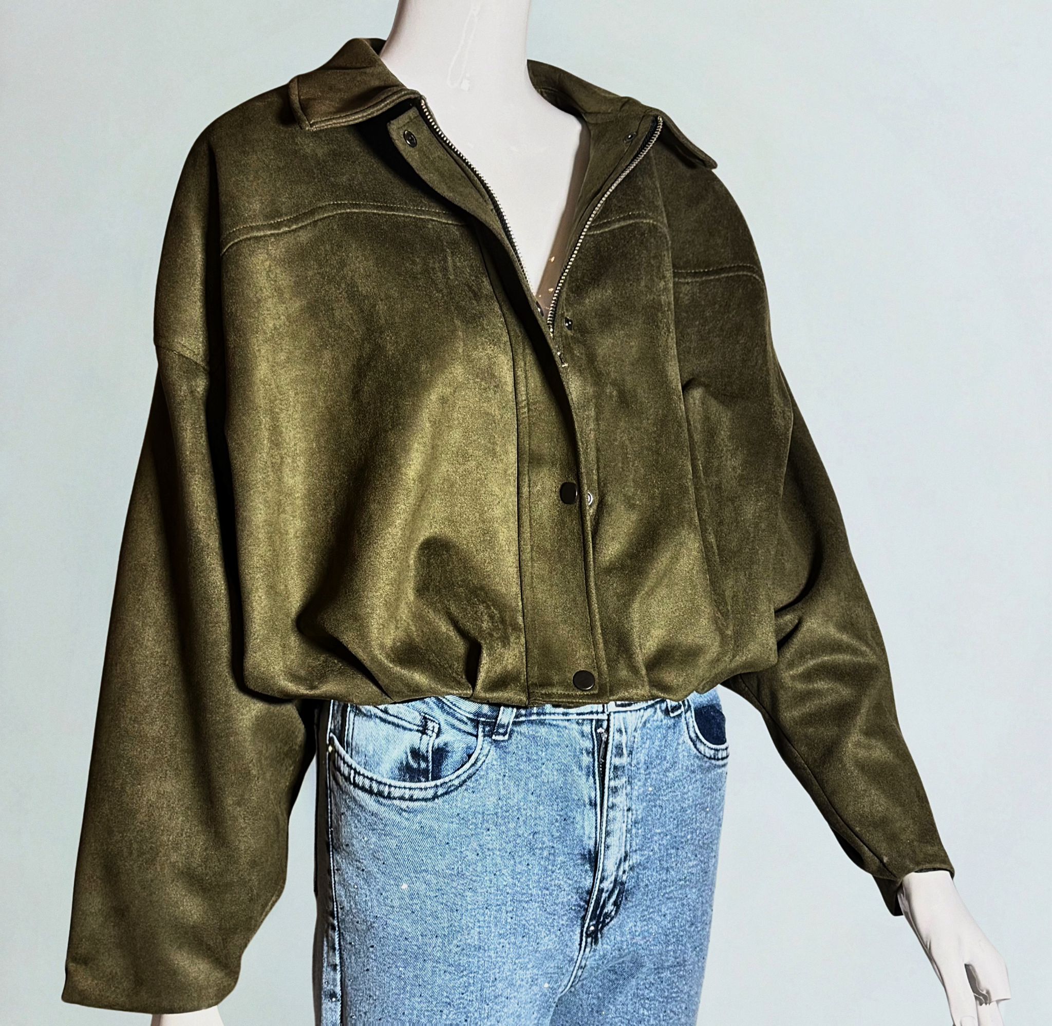 HAKİ KADIFE CROP CEKET