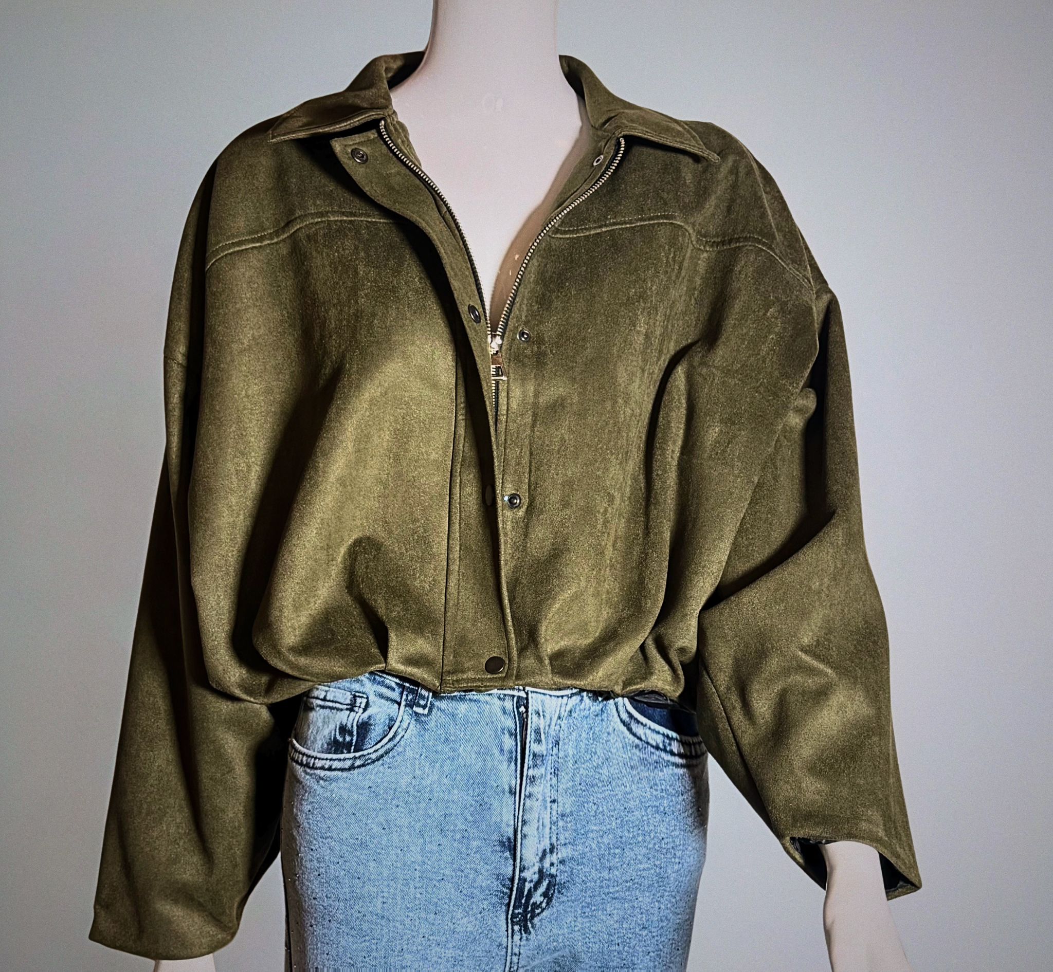 HAKİ KADIFE CROP CEKET