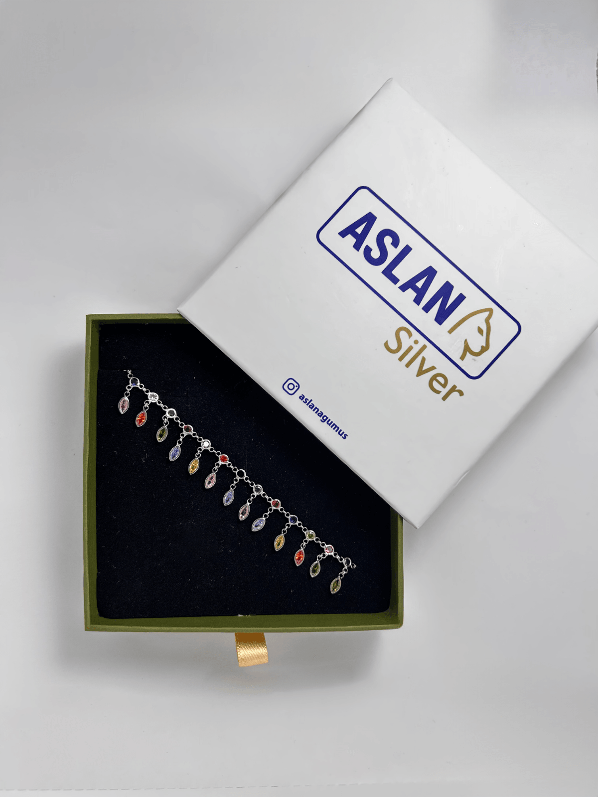 ASLANA 925 Ayar Gümüş Beyaz Oval Renkli Taşlı Halhal