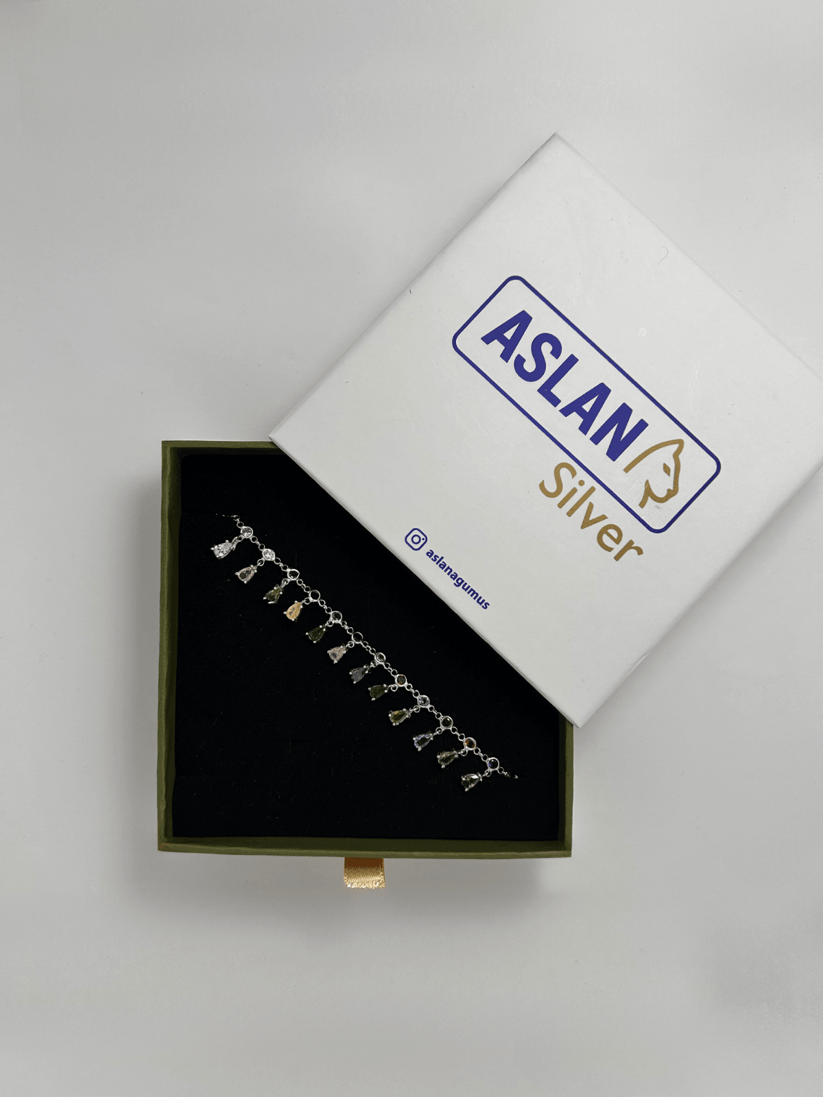 ASLANA 925 Ayar Gümüş Beyaz Damla Motifli Renkli Taşlı Halhal