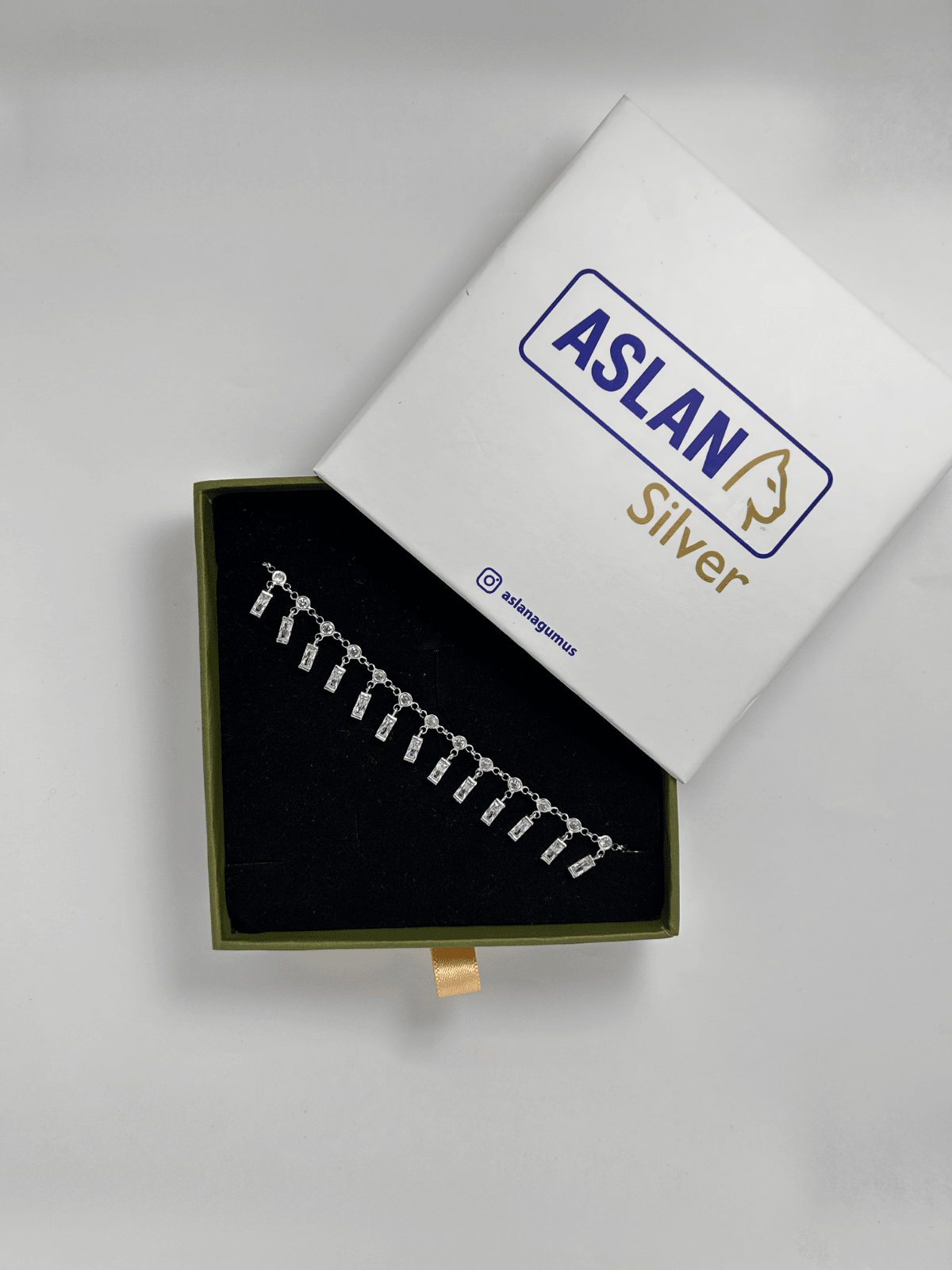 ASLANA 925 Ayar Gümüş Beyaz Kare Taşlı Halhal