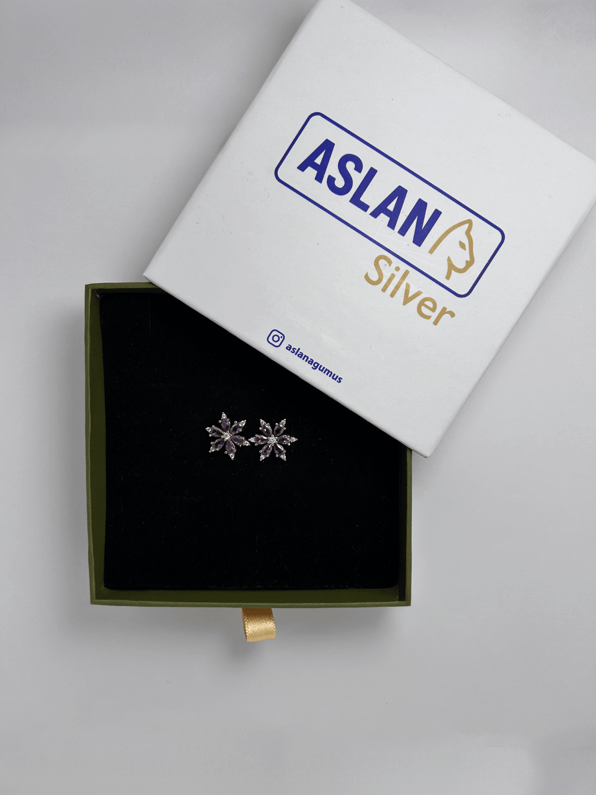 ASLANA 925 Ayar Gümüş Rose Papatya Ametist Taşlı J Küpe