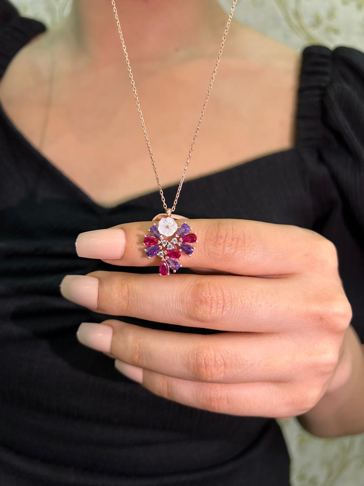 925 Ayar Gümüş Rose Mor Ve Ötesi Kolye