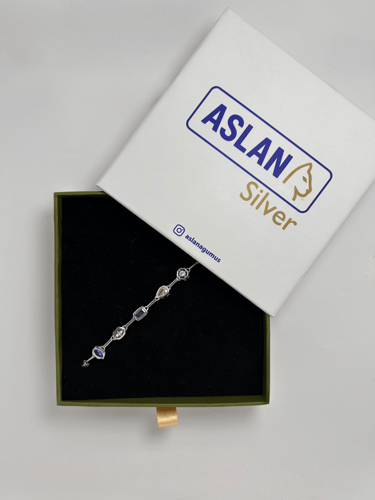 ASLANA 925 Ayar Gümüş Beyaz Messika Motifli Bileklik