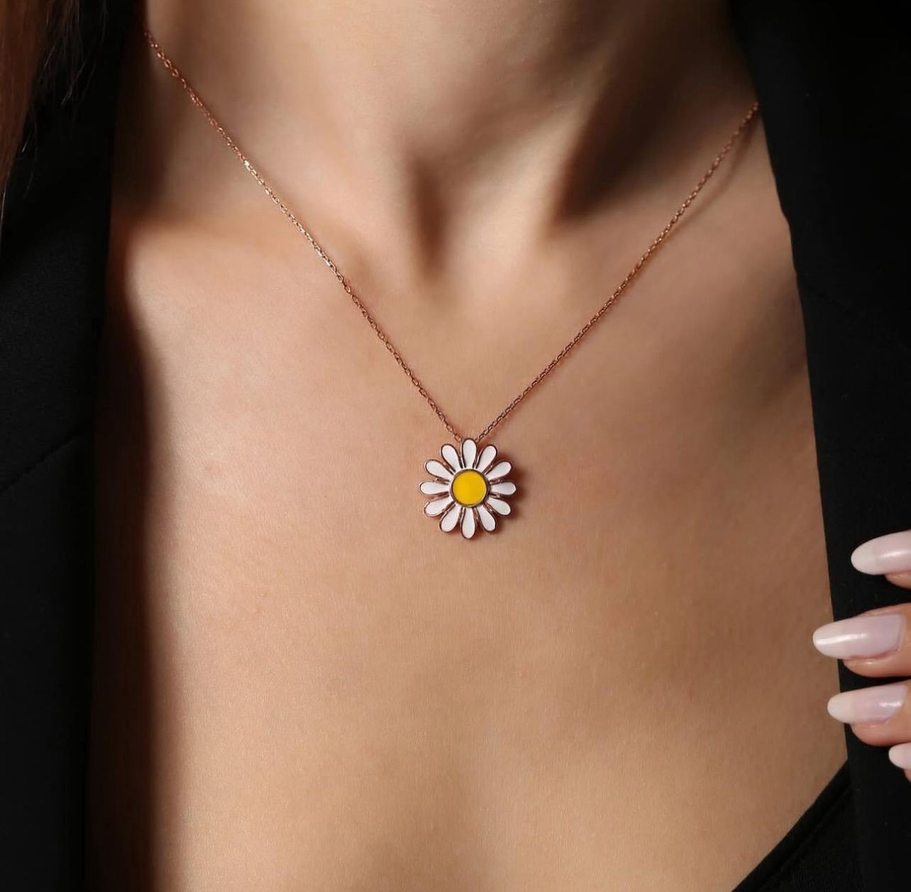 925 Ayar Gümüş Rose Papatya Kolye