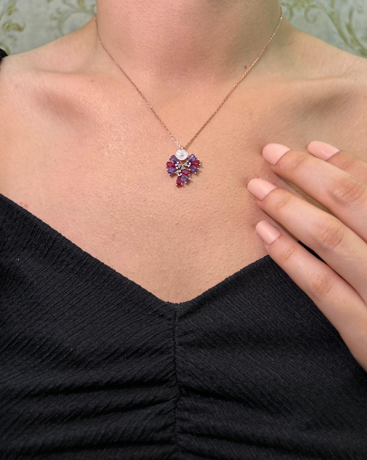 925 Ayar Gümüş Rose Mor Ve Ötesi Kolye