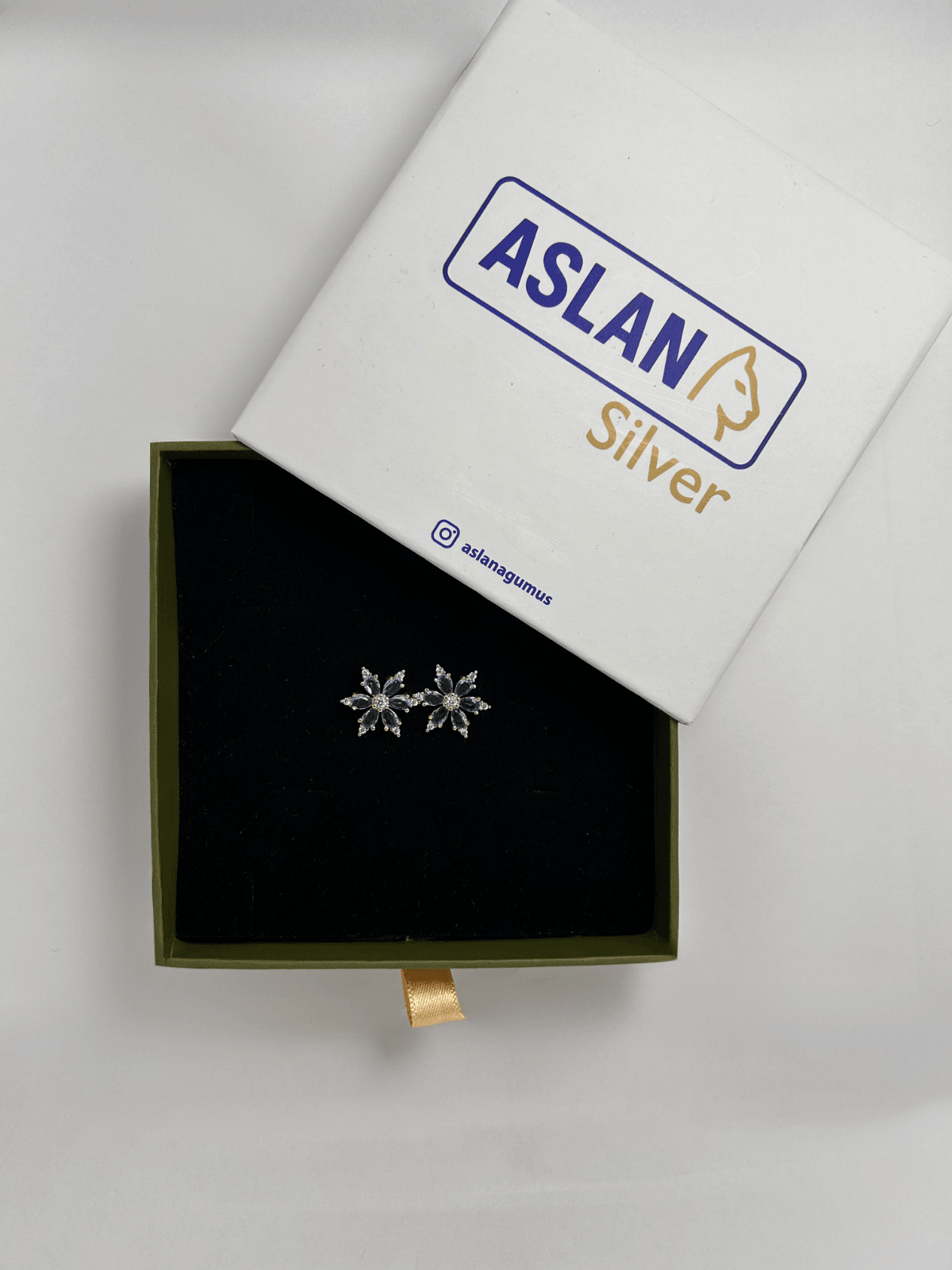 ASLANA 925 Ayar Gümüş Rose Papatya Aquamarin Taşlı J Küpe