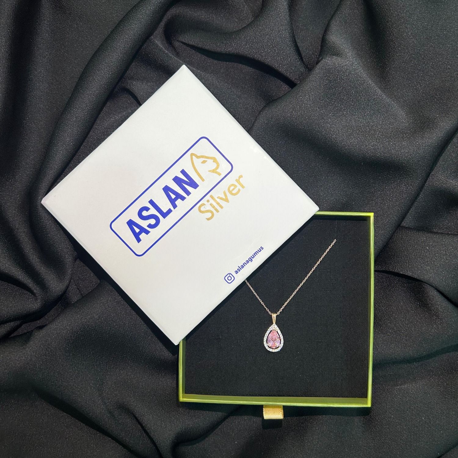 925 Ayar Gümüş Rose Safir Taşlı Damla Kolye