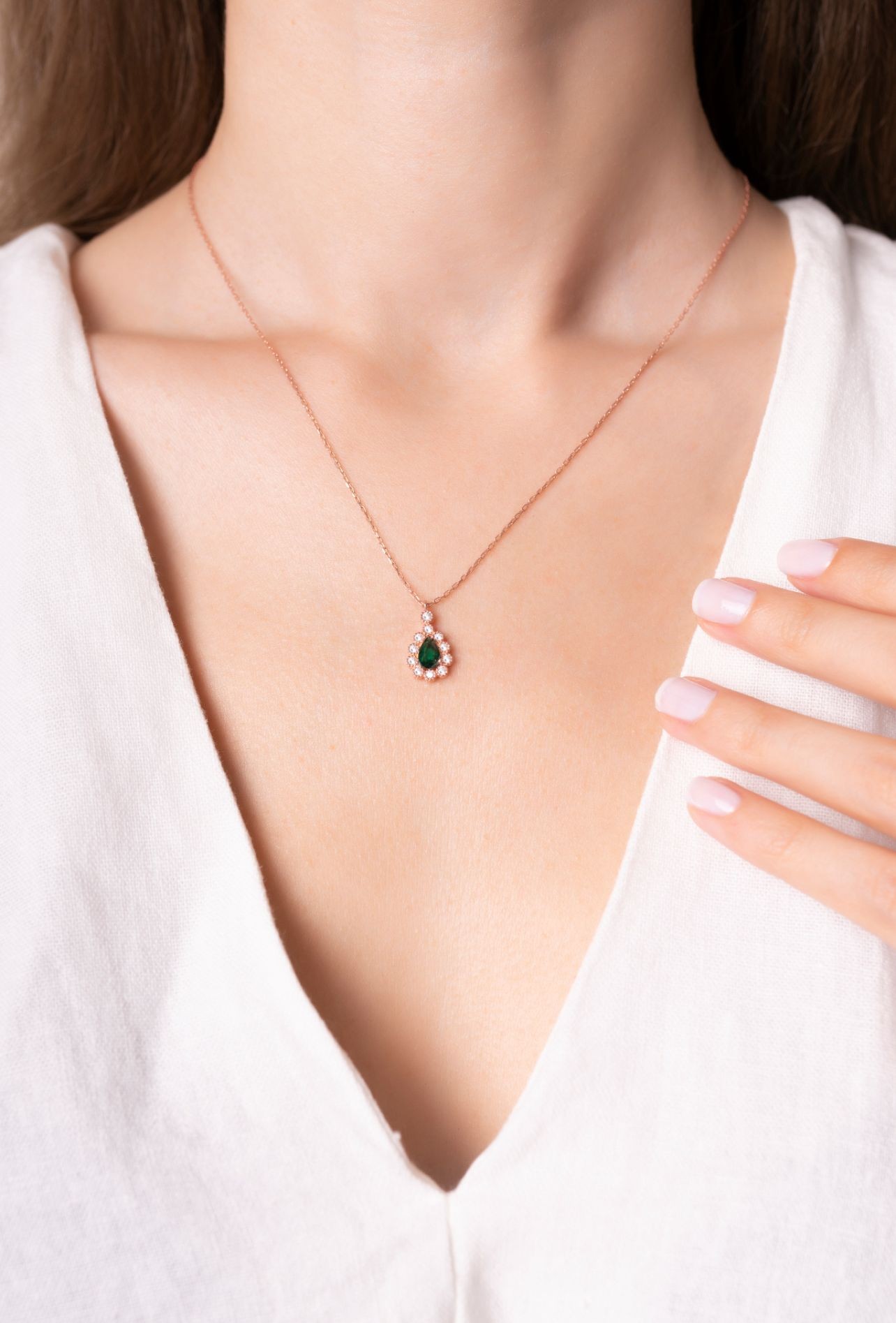 925 Ayar Gümüş Rose Damla Safir Taşlı Kolye