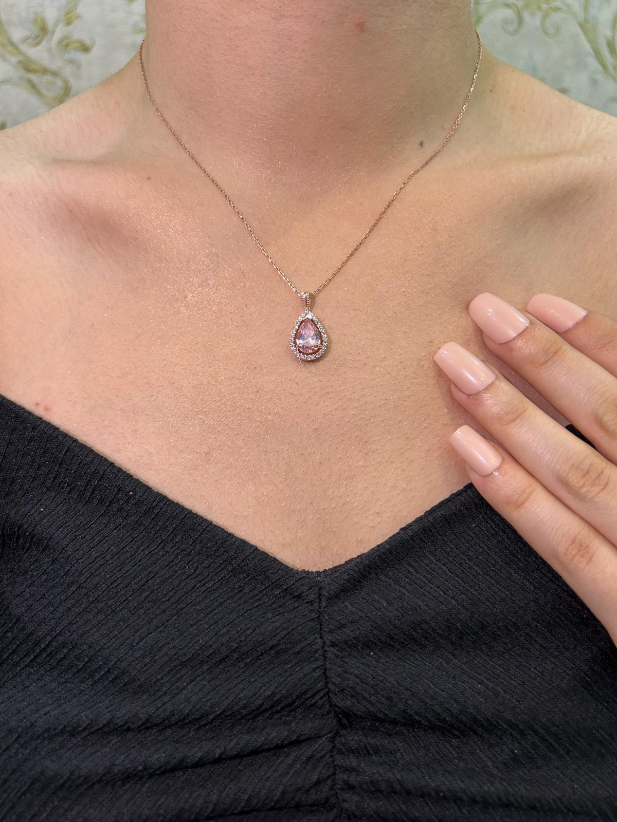 925 Ayar Gümüş Rose Safir Taşlı Damla Kolye