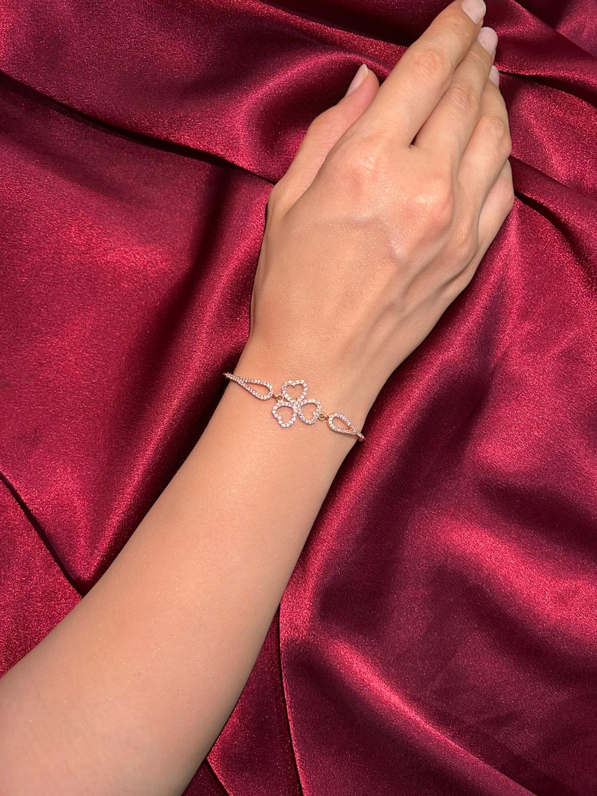 925 Ayar Gümüş Rose Yonca Model Bileklik