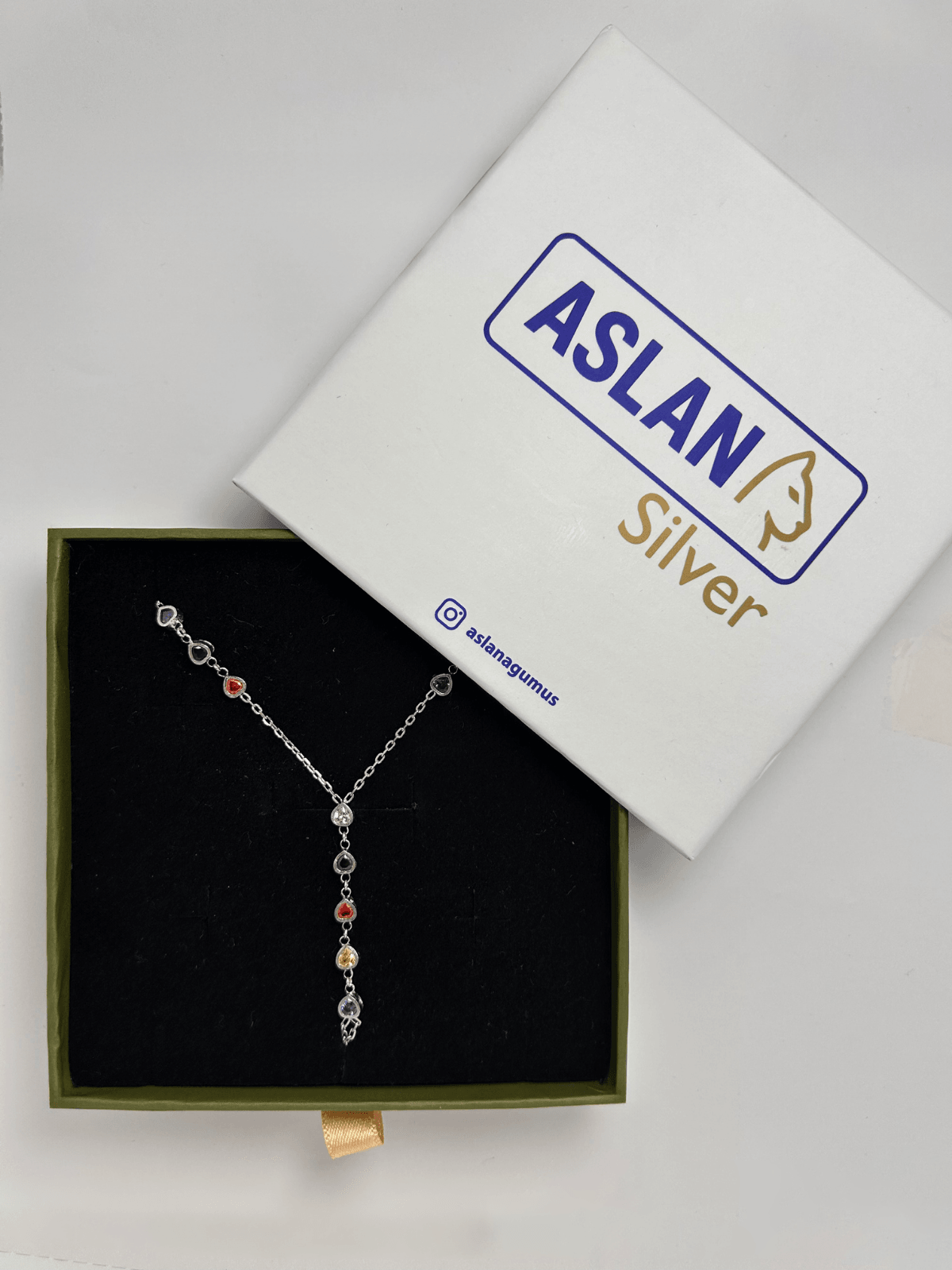 ASLANA 925 Ayar Gümüş Beyaz Damla Motifli Renkli Şahmeran