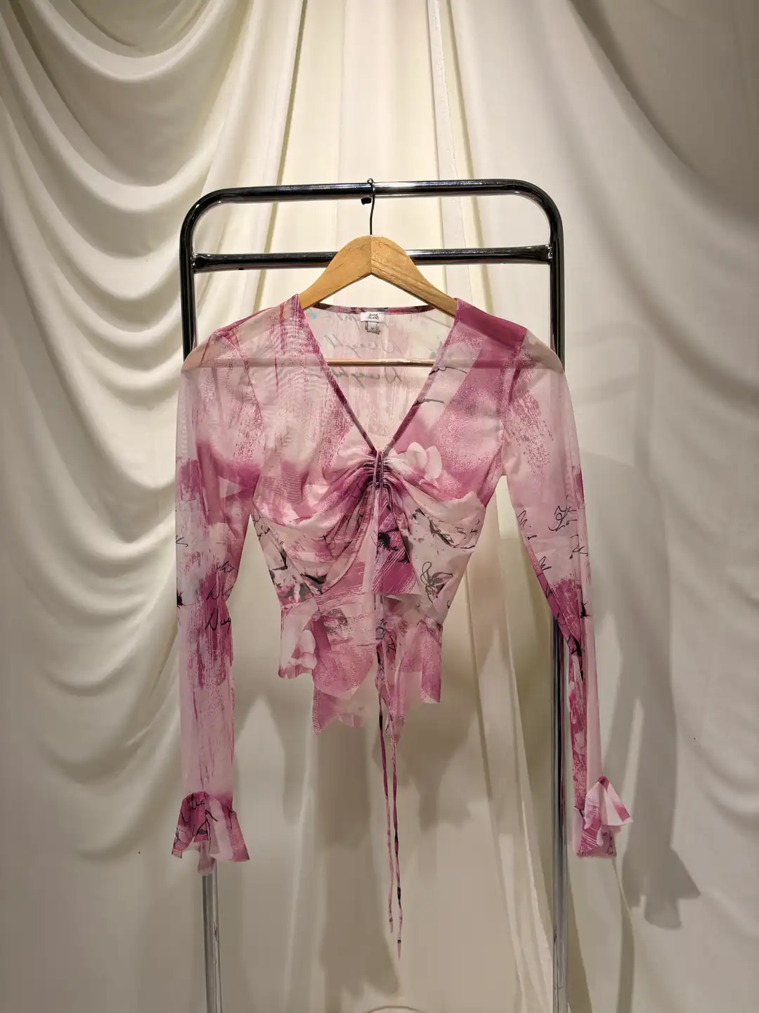 Pink Mirage Mesh Tie Top