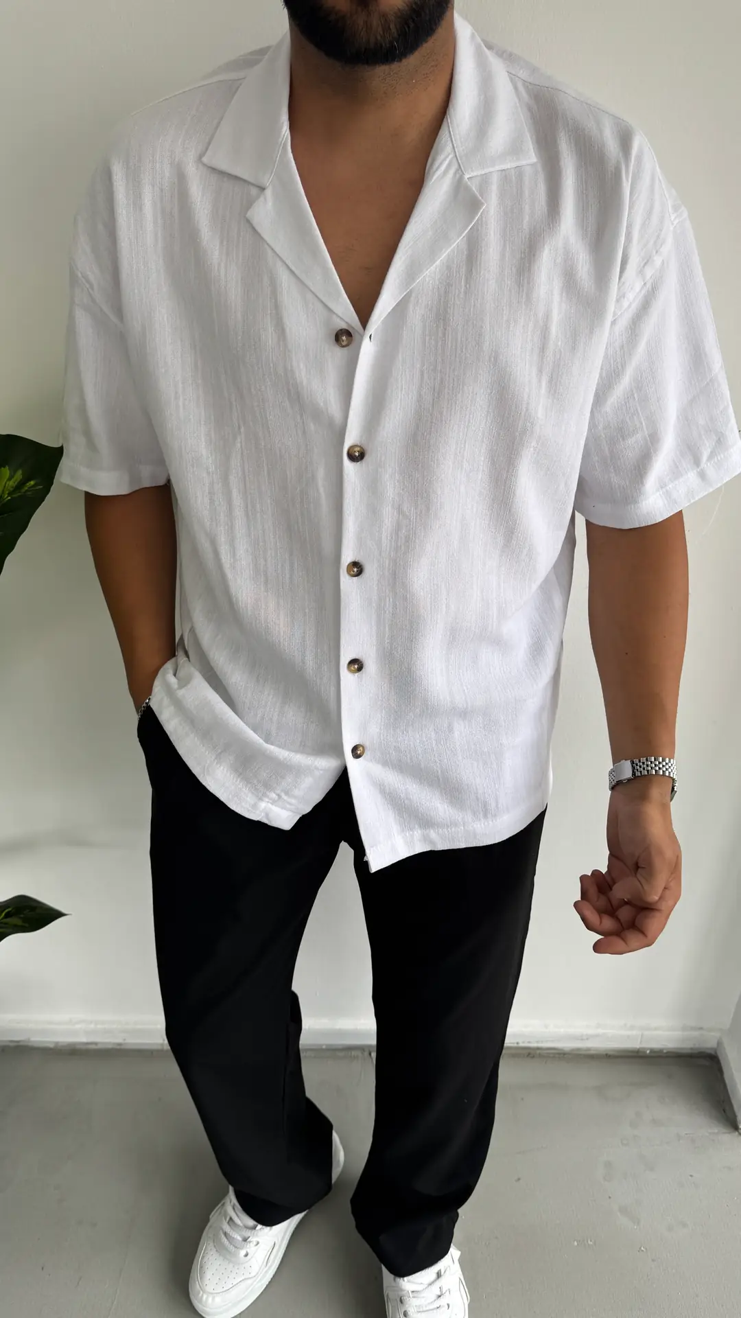 MR Keten Kısa Kol Gömlek - Beyaz