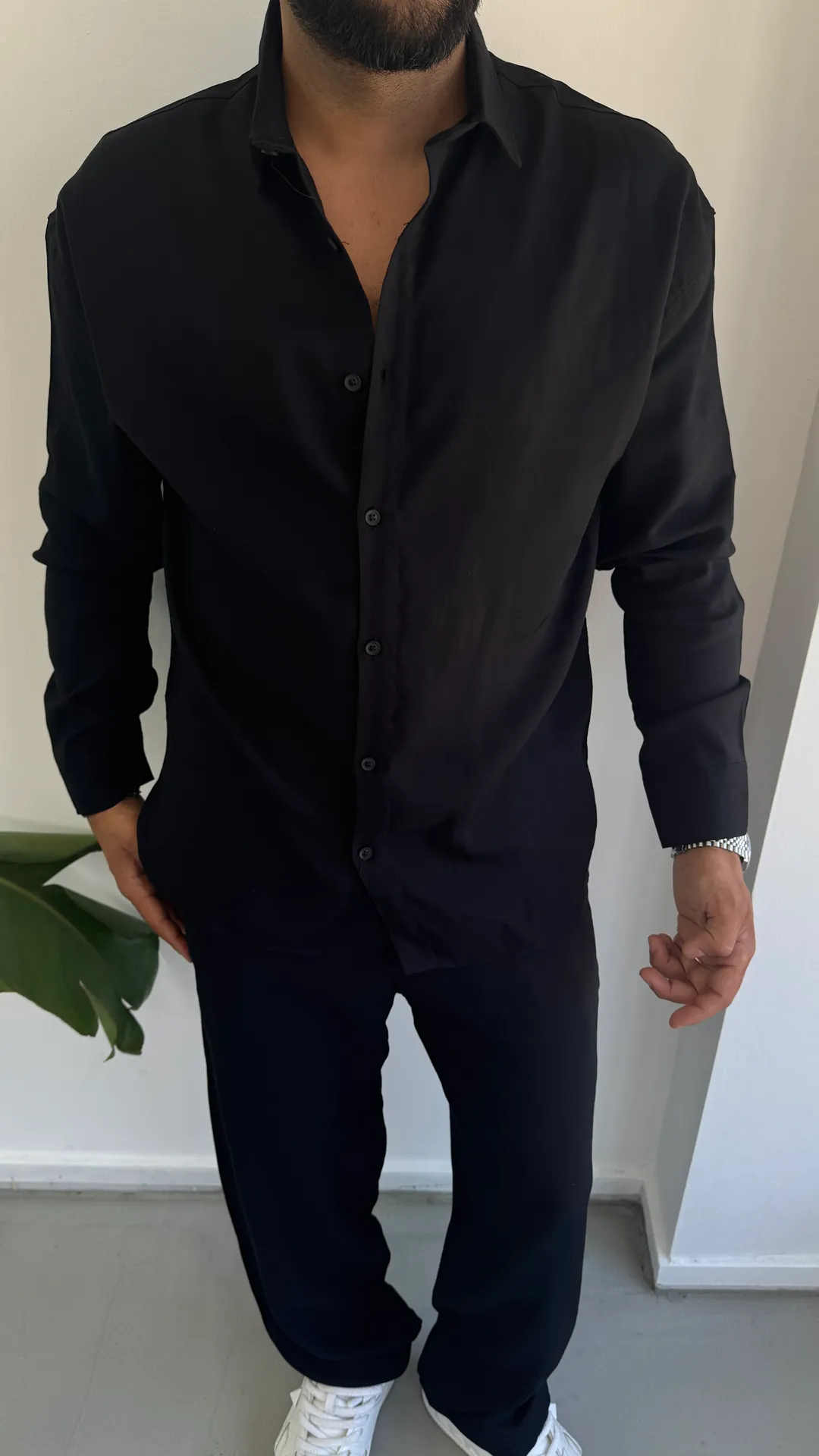 Sofia Kumaş Gömlekli Takım - Siyah