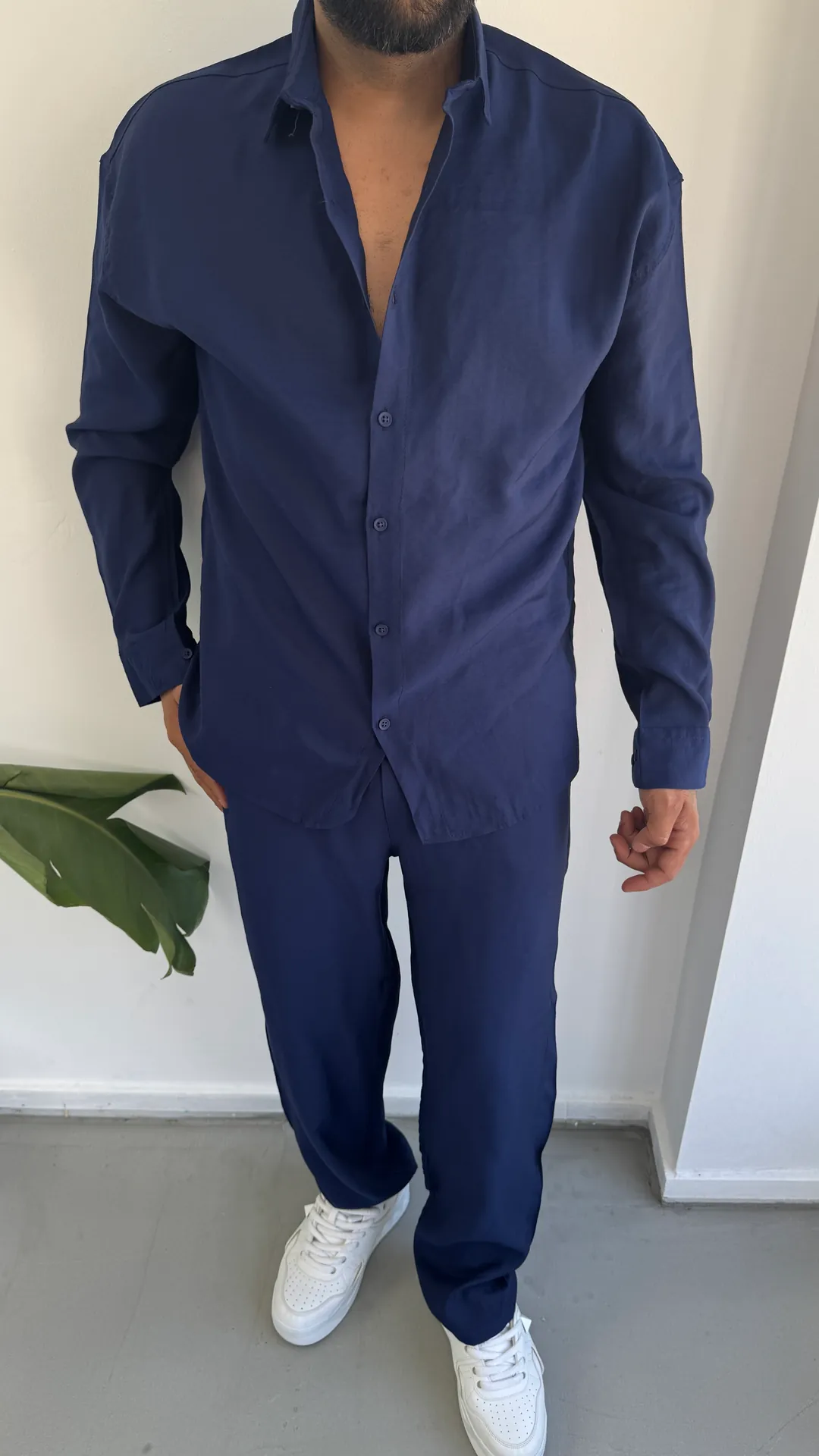 Sofia Kumaş Gömlekli Takım - Lacivert