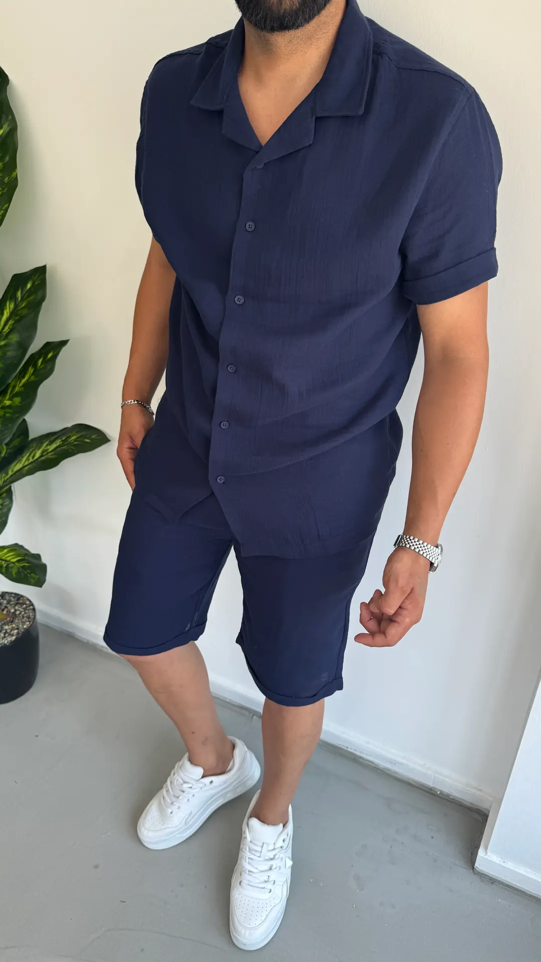 Müslin Kumaş Gömlekli takım - Lacivert