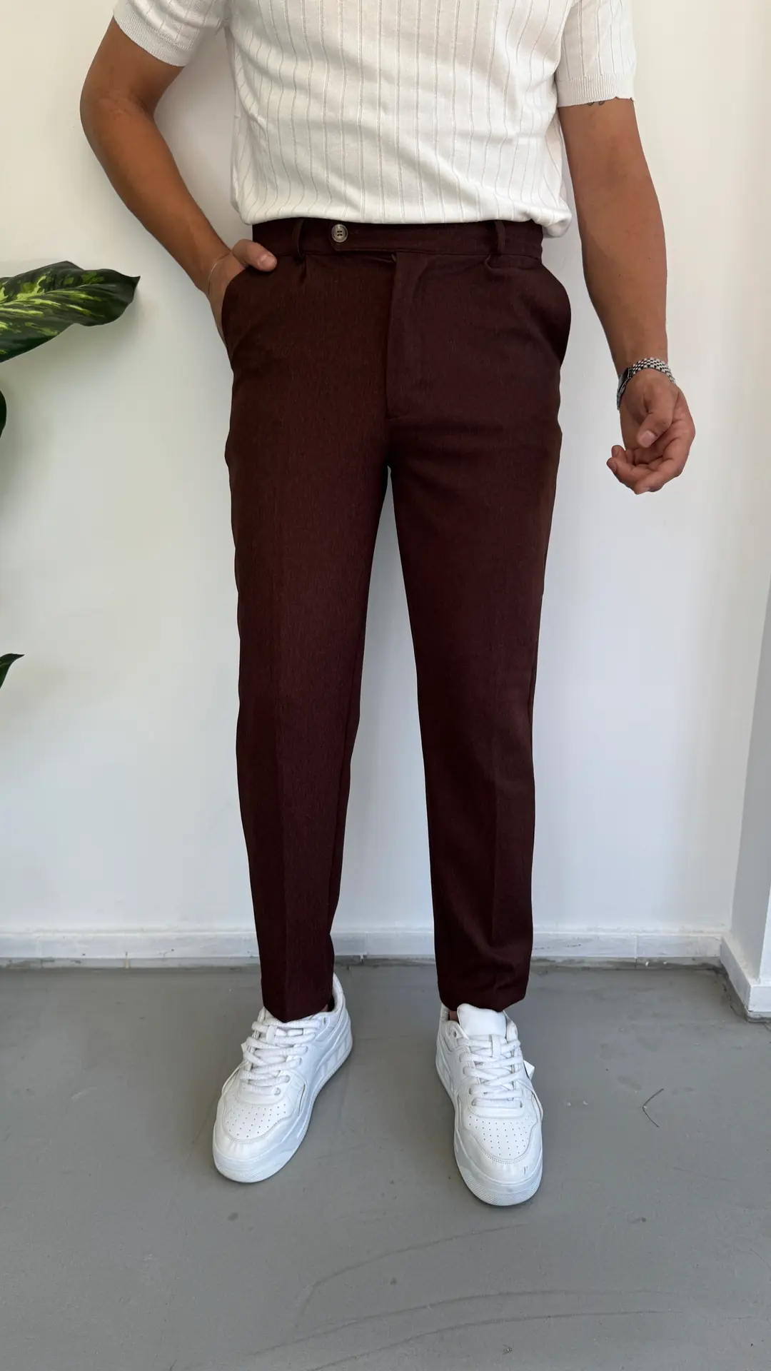 Pamuk Yün Kumaş Pantolon - Bordo