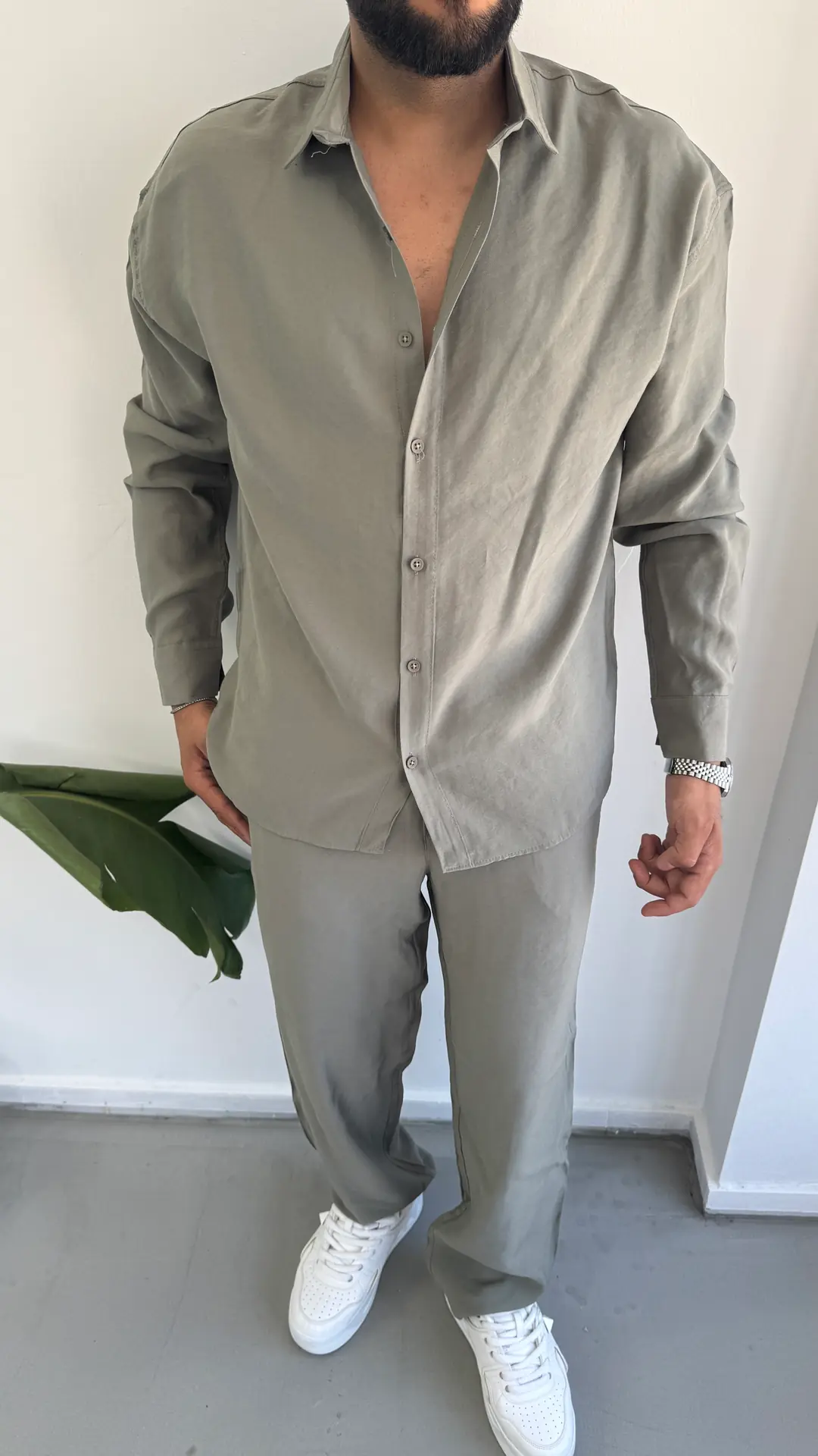 Sofia Kumaş Gömlekli Takım - Haki Yeşil