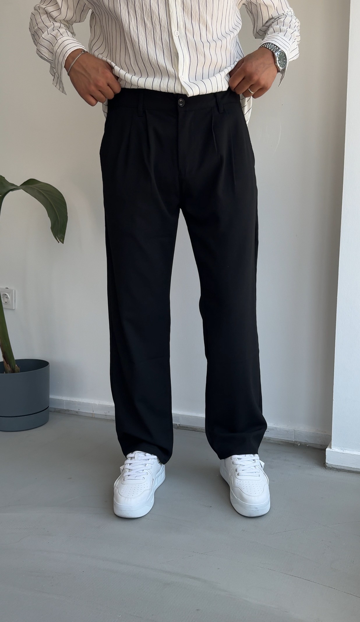 Pileli baggy kumaş pantolon