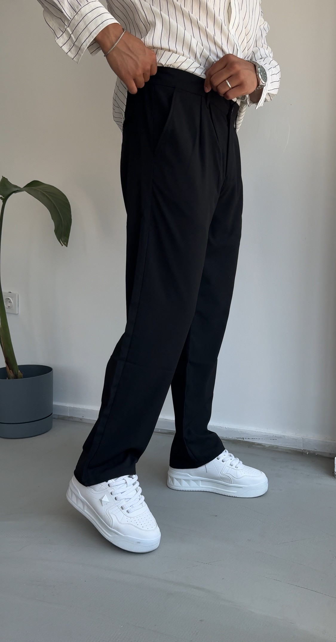 Pileli baggy kumaş pantolon