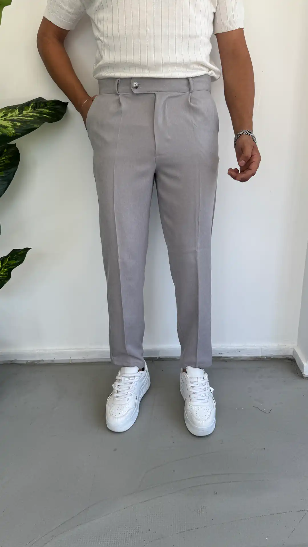 Pamuk Yün Kumaş Pantolon - Gri