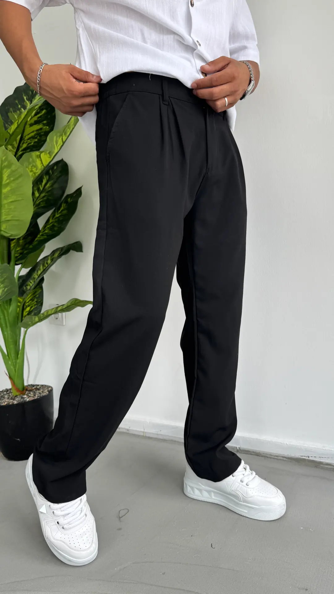 Baggy Pileli Kumaş Pantolon