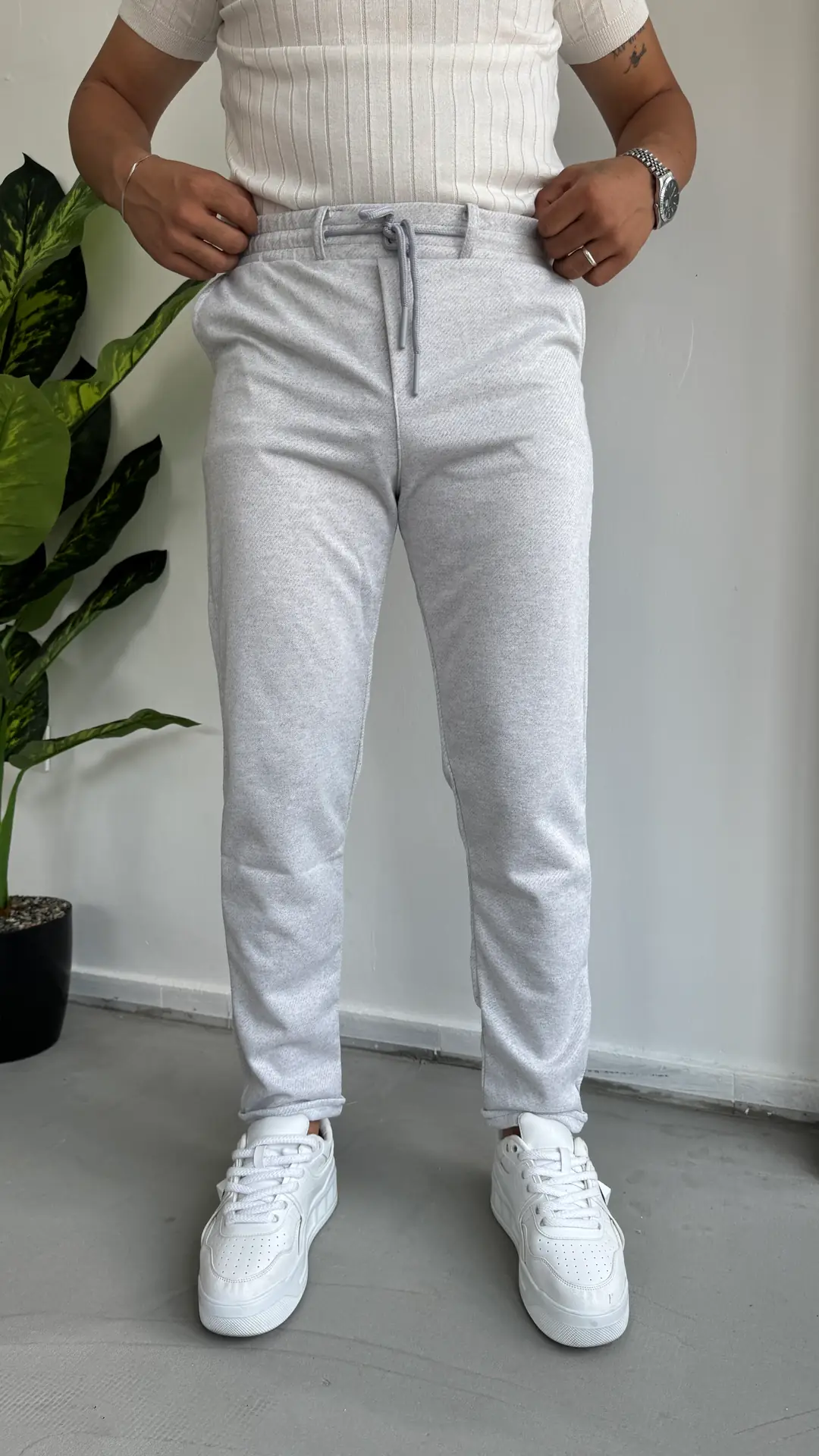 Petek Örme Kumaş Pantolon - Gri