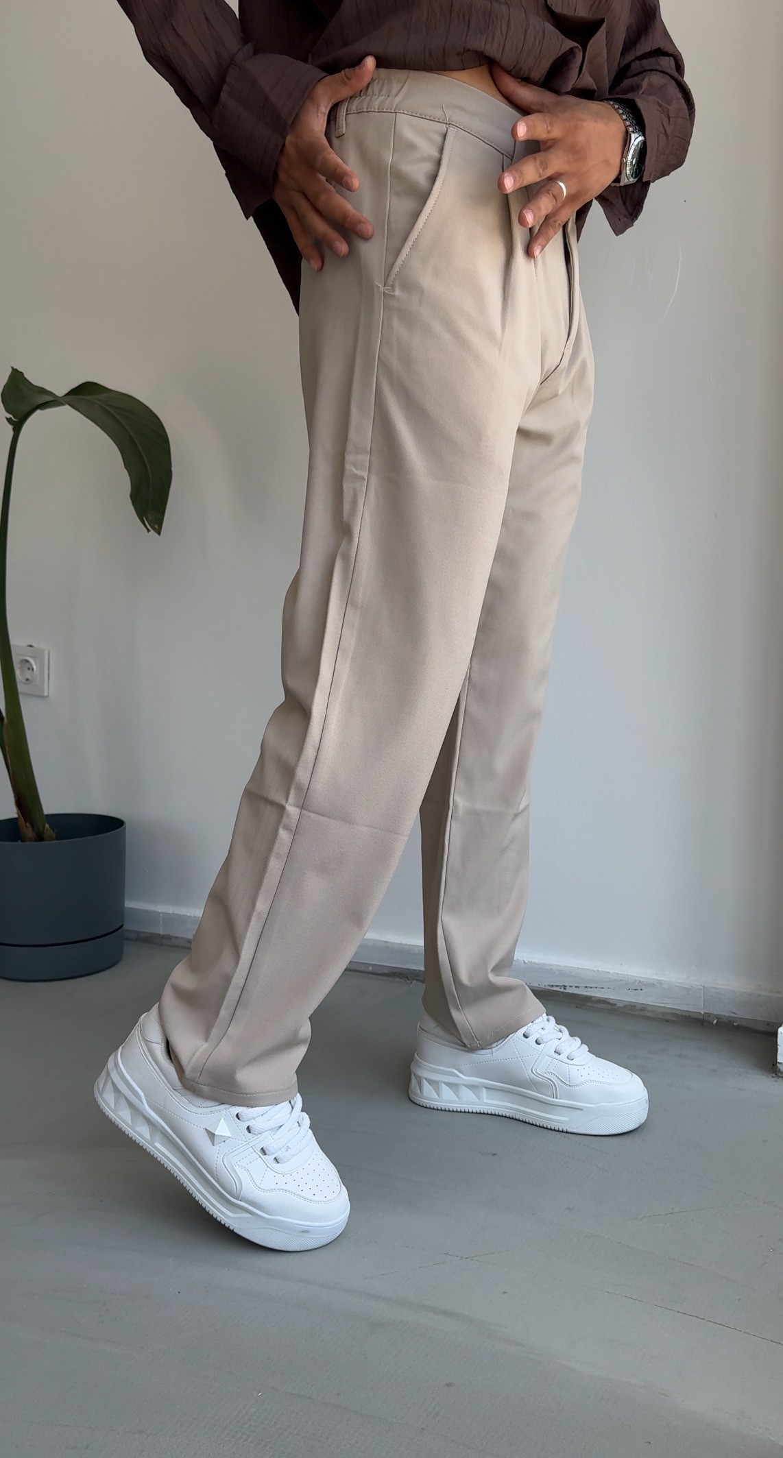 Pileli baggy kumaş pantolon