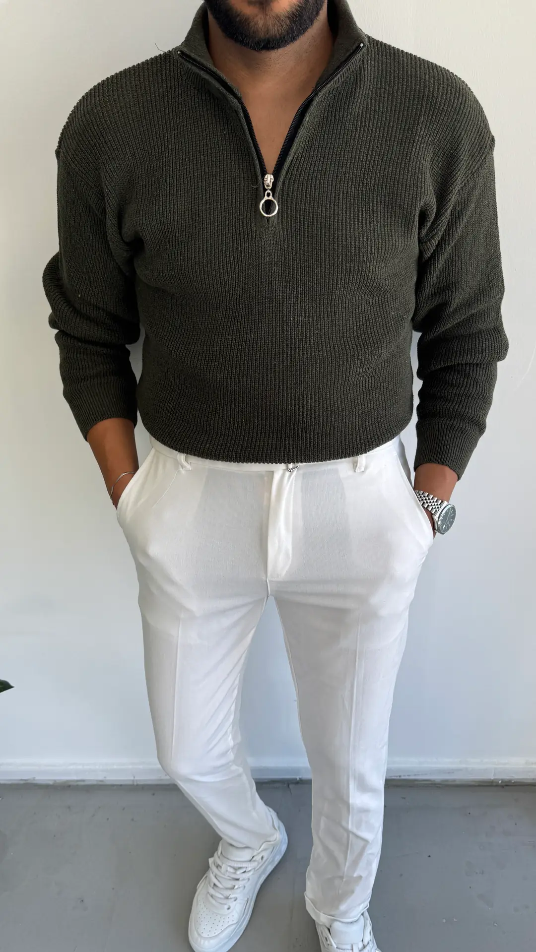 Triko Örme Kazak - Haki Yeşil