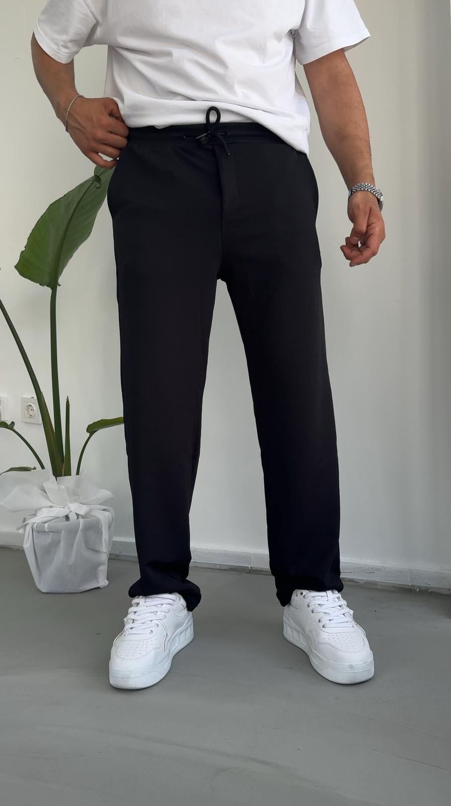 Siyah Krep Kumaş Baggy Pantolon 9651