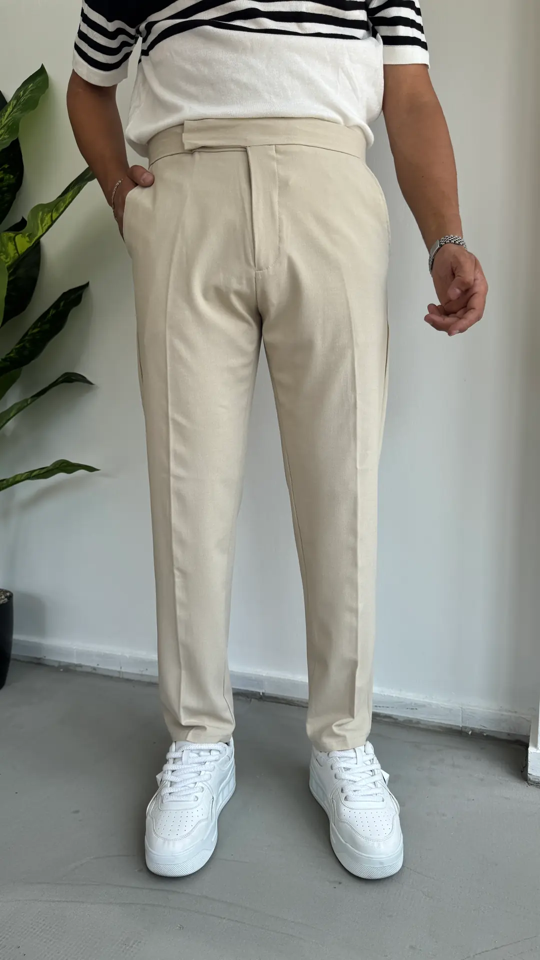 İtalyan Kesim Kumaş Pantolon - Krem